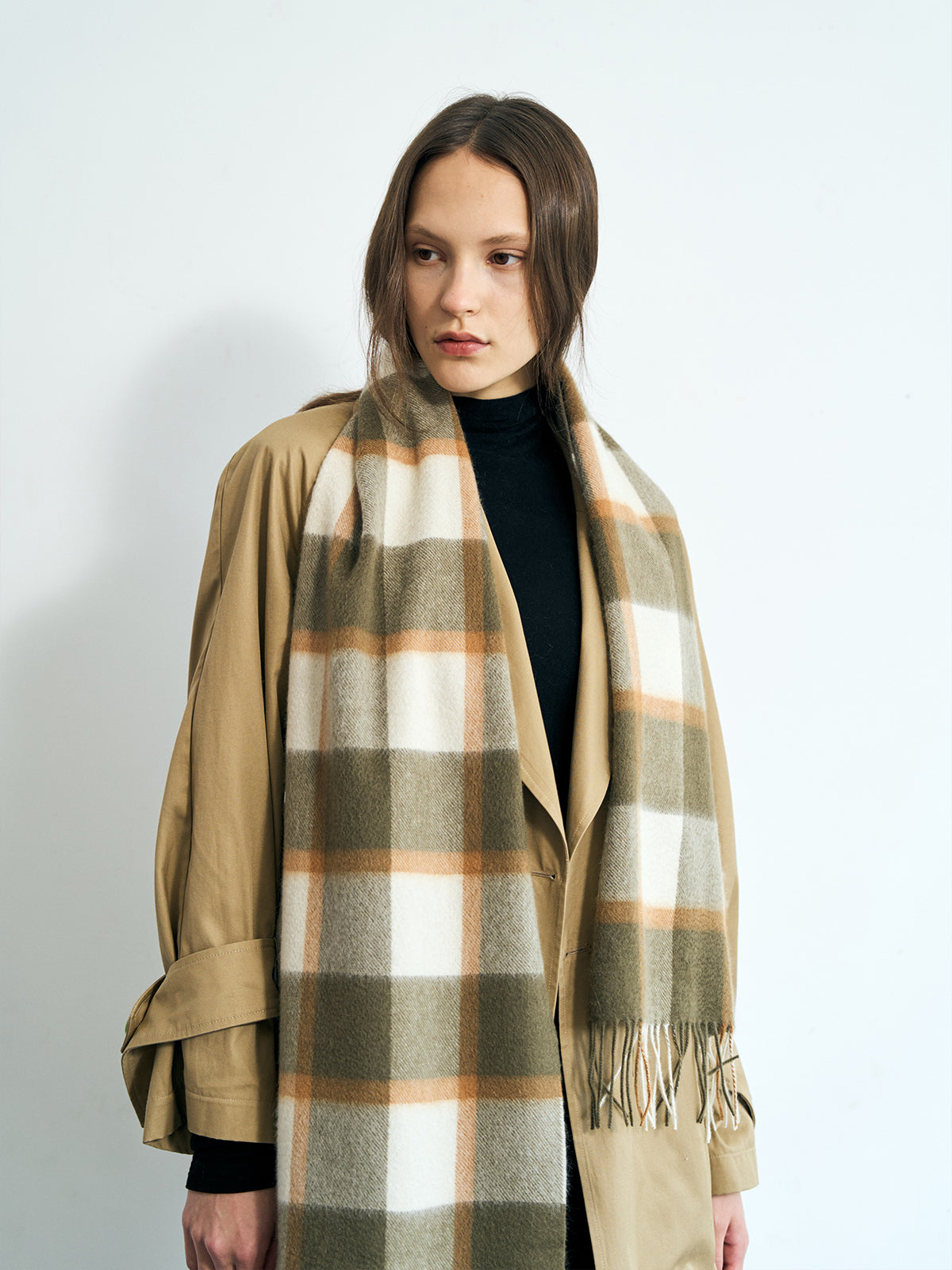 "Plaid" Cashmere Scarf - Matcha - LOST PATTERN Cashmere