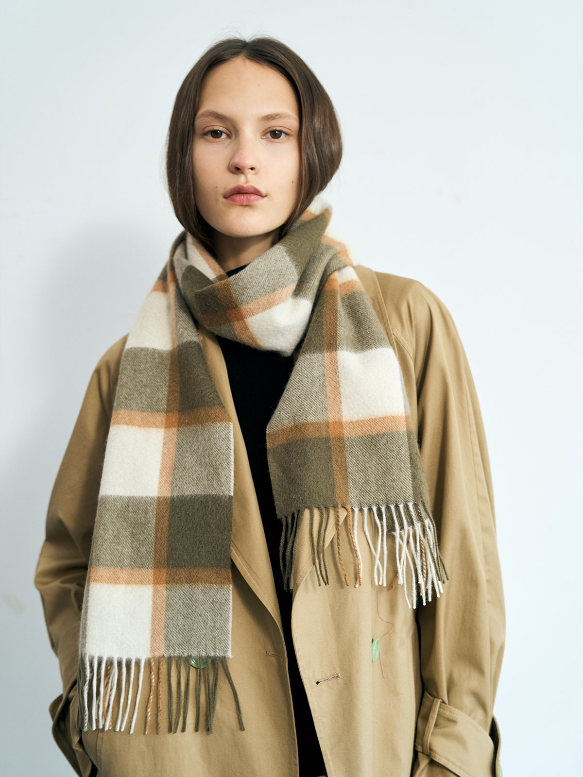 "Plaid" Cashmere Scarf - Matcha - LOST PATTERN Cashmere