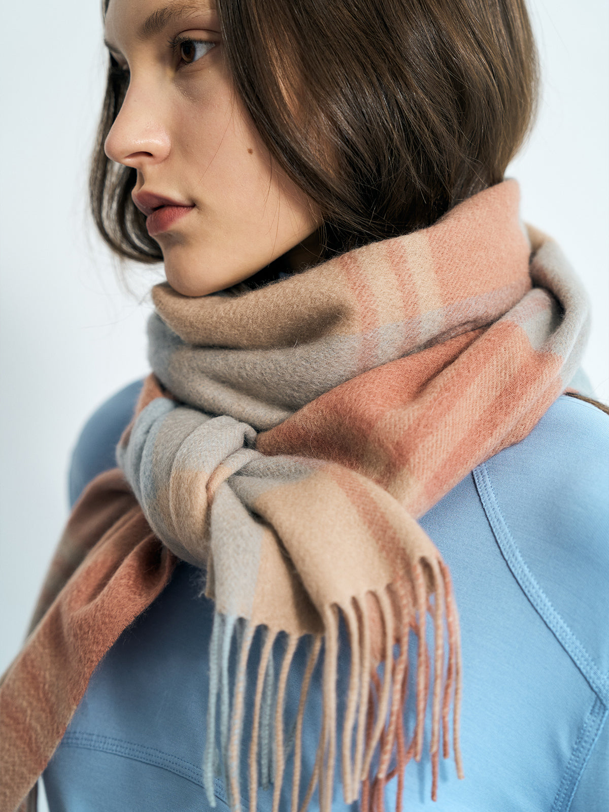 "Plaid" Cashmere Scarf - Pink & Blue - LOST PATTERN Cashmere