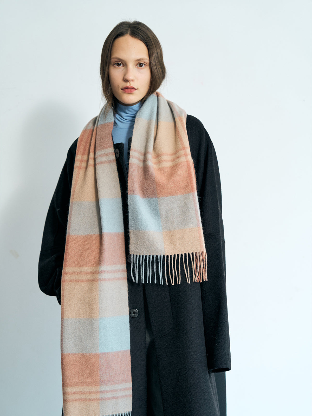 "Plaid" Cashmere Scarf - Pink & Blue - LOST PATTERN Cashmere