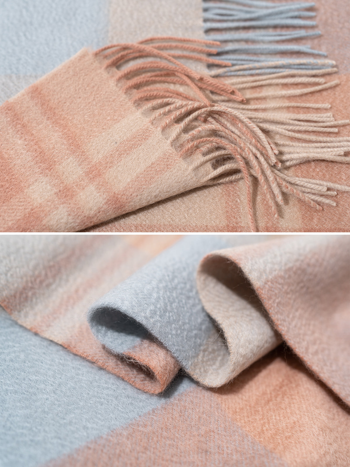 "Plaid" Cashmere Scarf - Pink & Blue - LOST PATTERN Cashmere