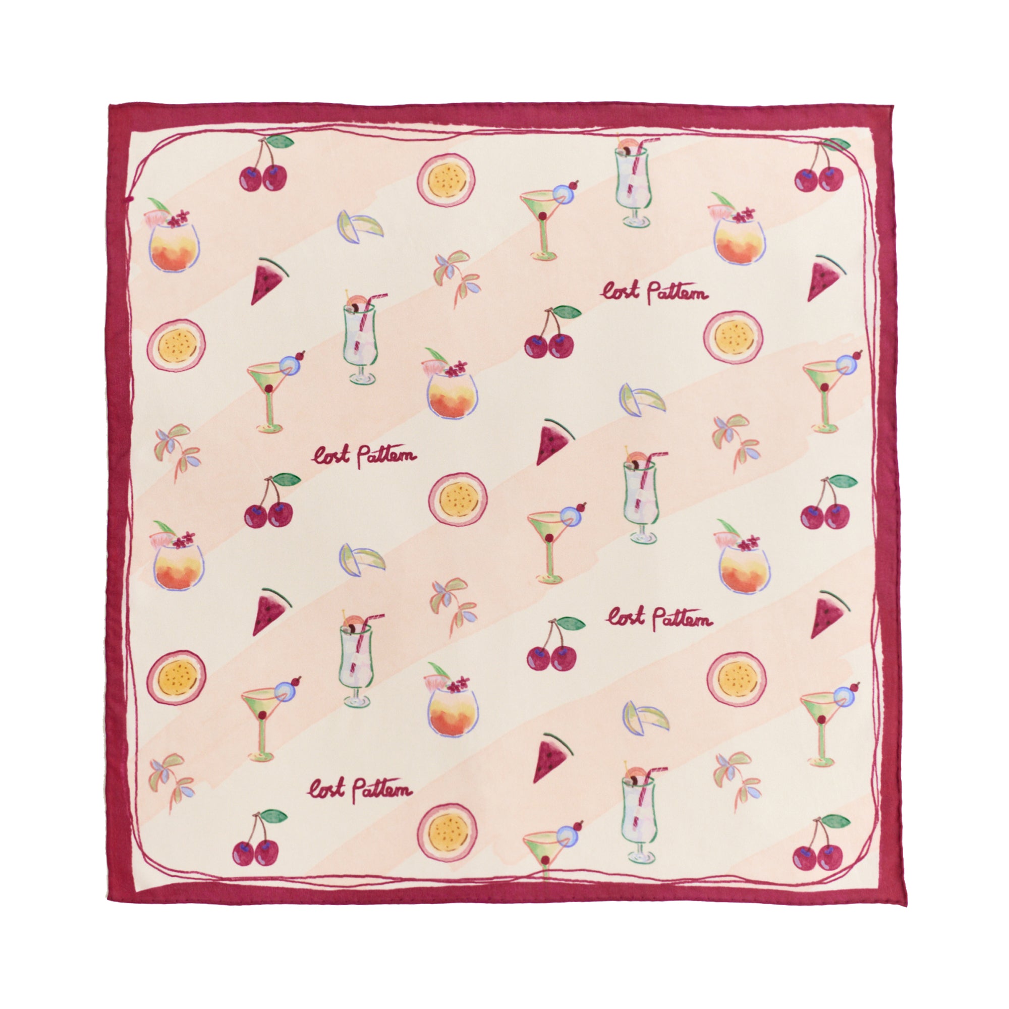 "Happy Hour" Silk Bandana - Martini Pink - Pink Martini - LOST PATTERN Silk Square Scarf