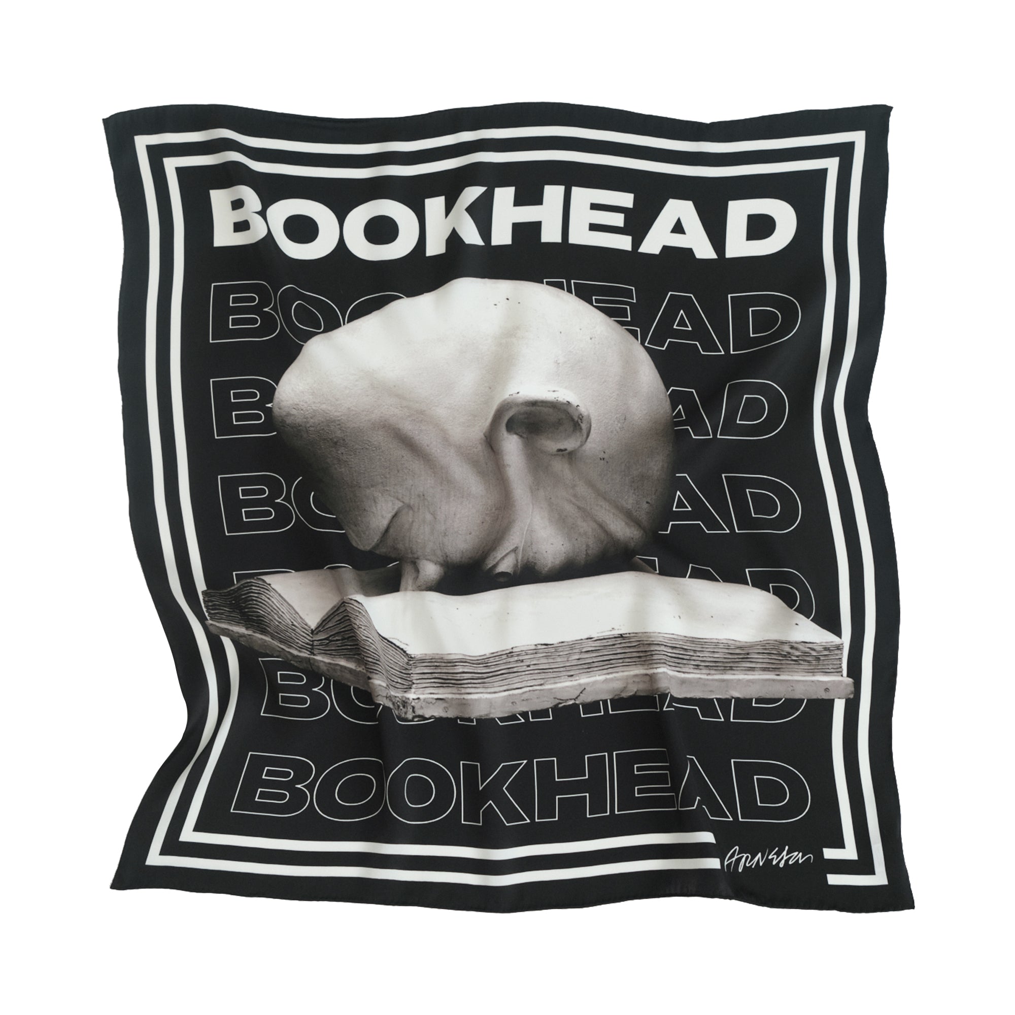 "Bookhead" Silk Scarf - Black & White - LOST PATTERN Silk Square Scarf