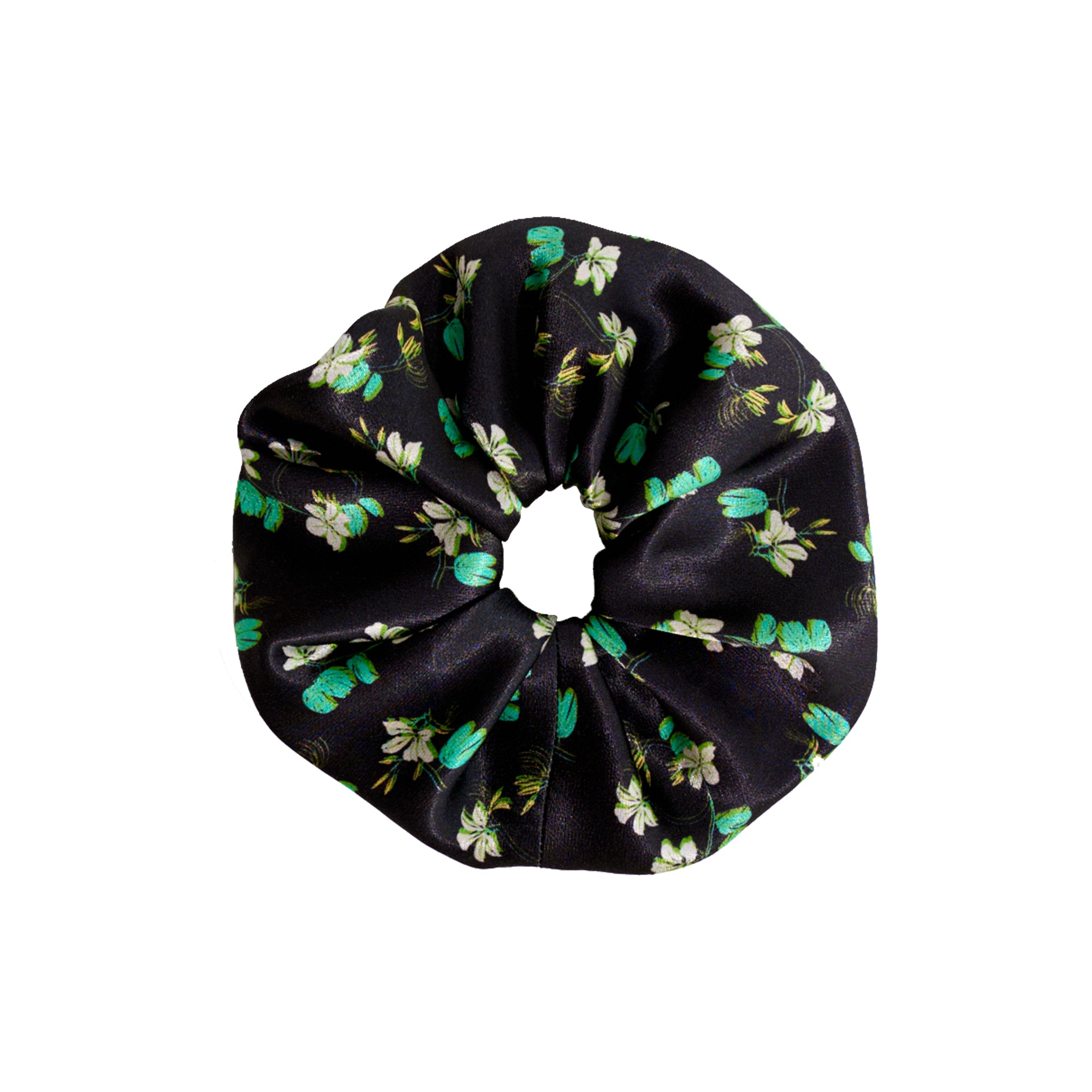 "Beach Blossom" Oversized Viscose Scrunchie Hair Tie - Black - Black - LOST PATTERN Hair Accessories