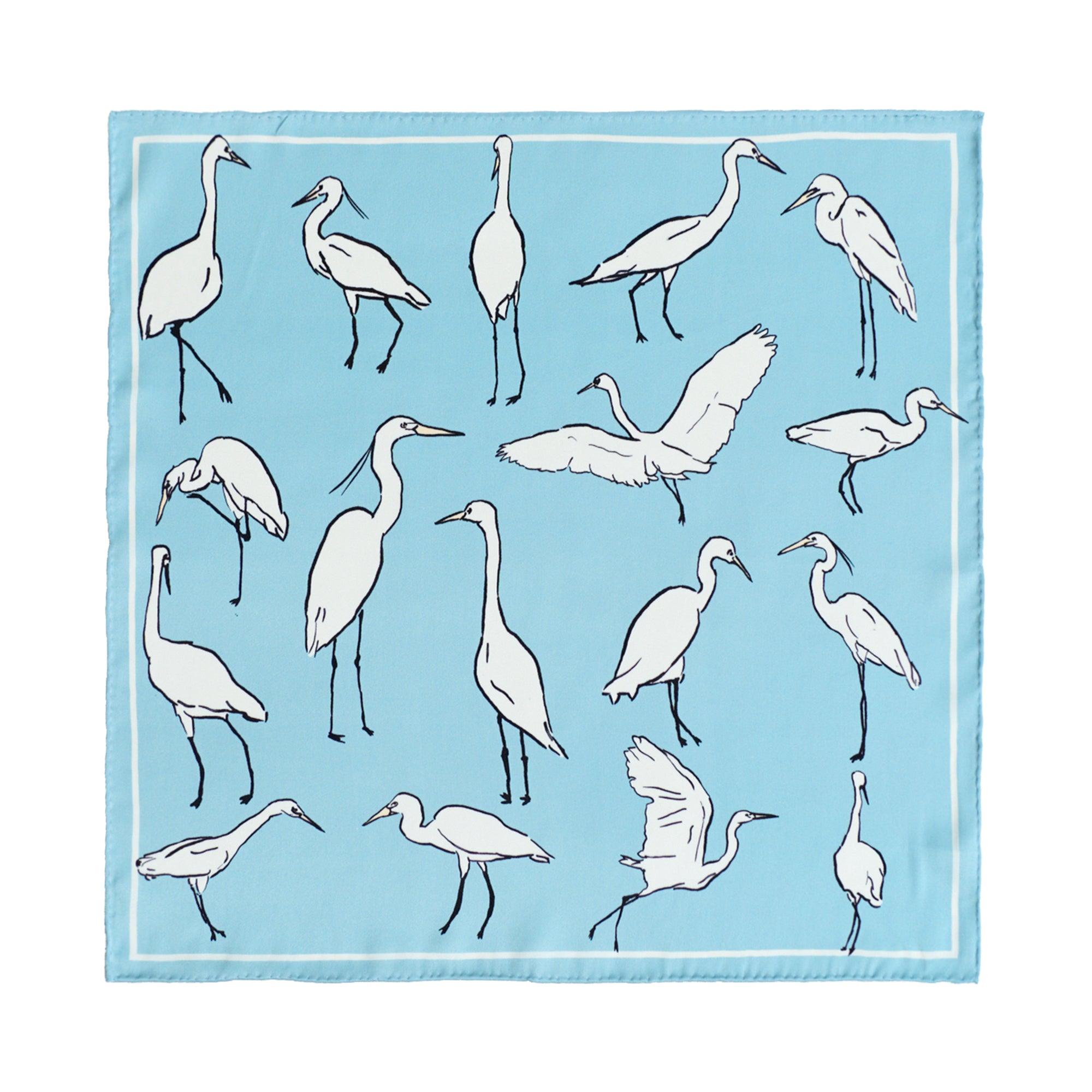 "Little Egret" Silk Pocket Square - Sky Blue