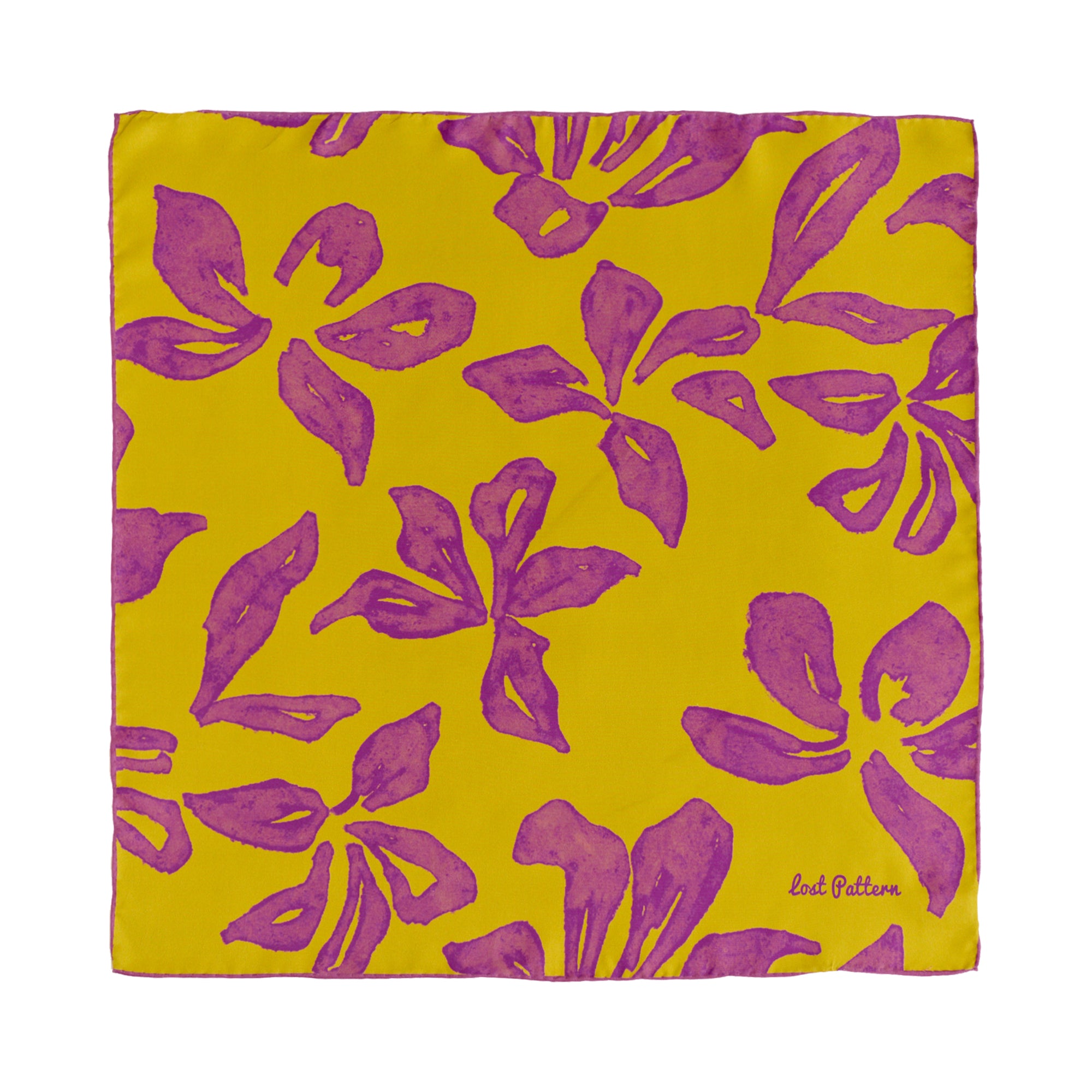 "Tropical Bliss" Silk Bandana Scarf - Golden Hour - Yellow - LOST PATTERN Silk Square Scarf