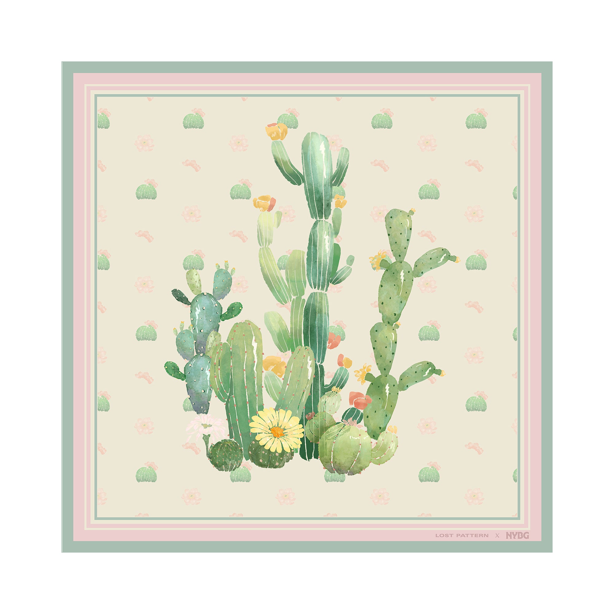 Lost Pattern x NYBG "Oasis Charms" Silk Bandana Scarf - Pink