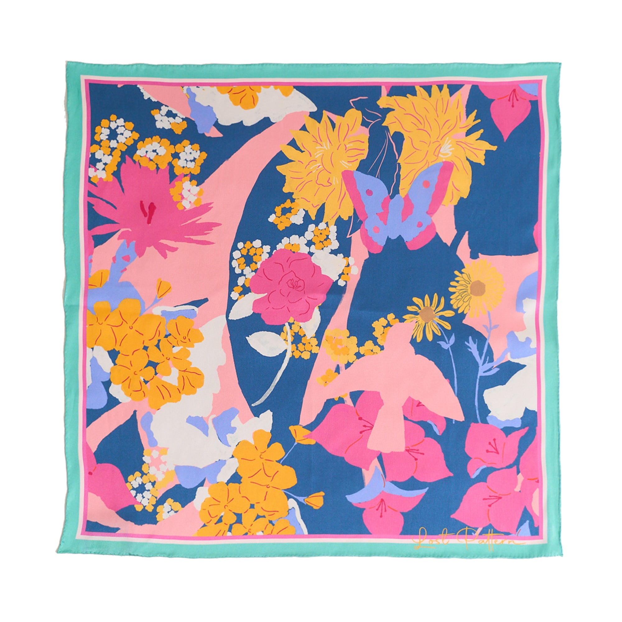 FRIDA x LOST PATTERN "Frida's Garden" Silk Bandana Scarf - Purple - Purple - LOST PATTERN Silk Square Scarf