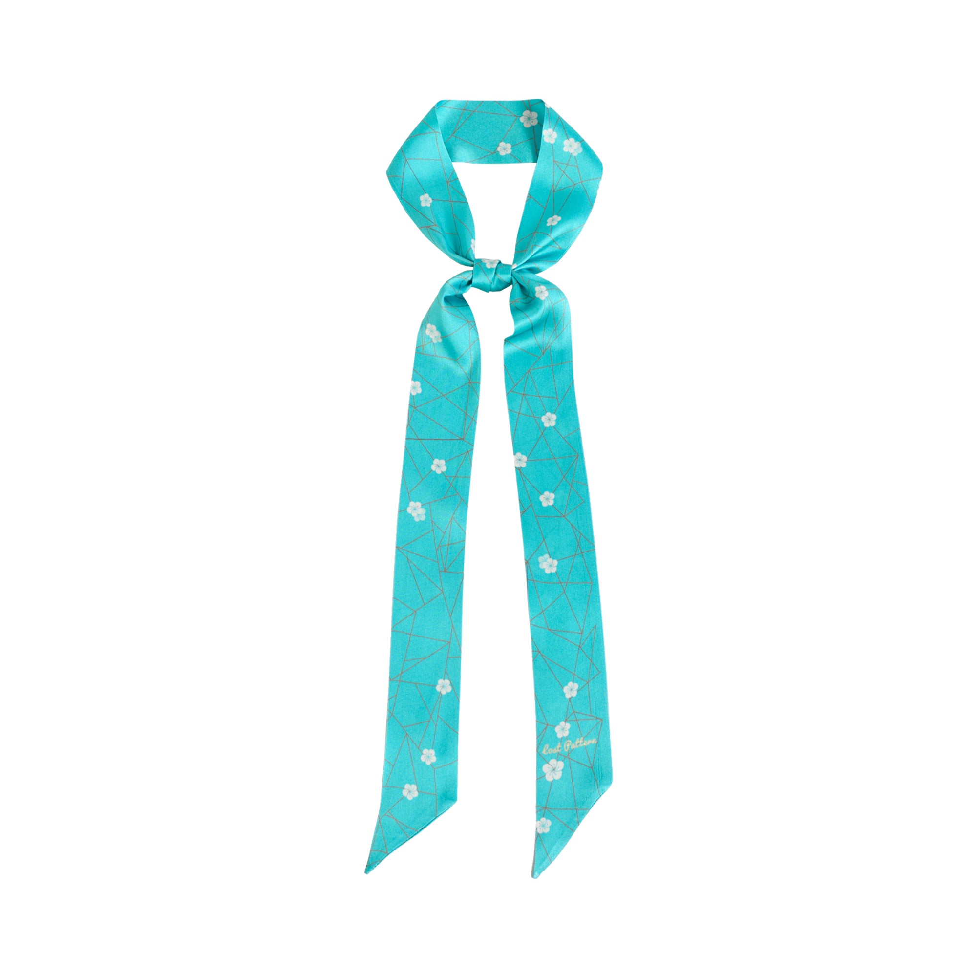 "Almond Blossom" Silk Skinny Scarf - Turquoise