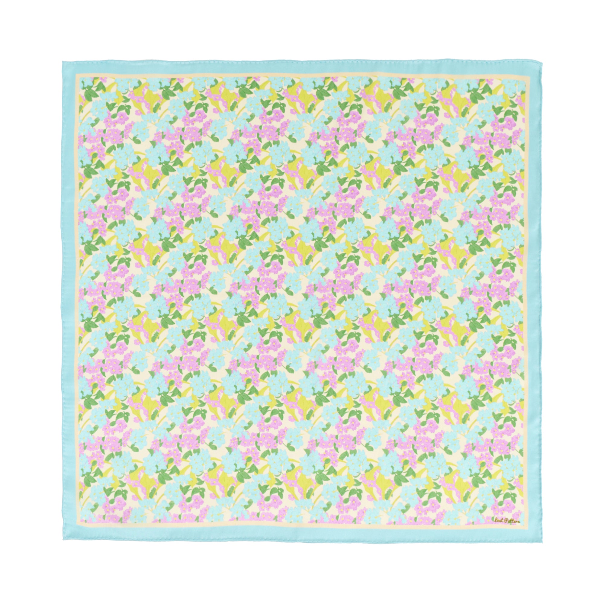 "Rosebay Floret" Silk Bandana Scarf - Blue