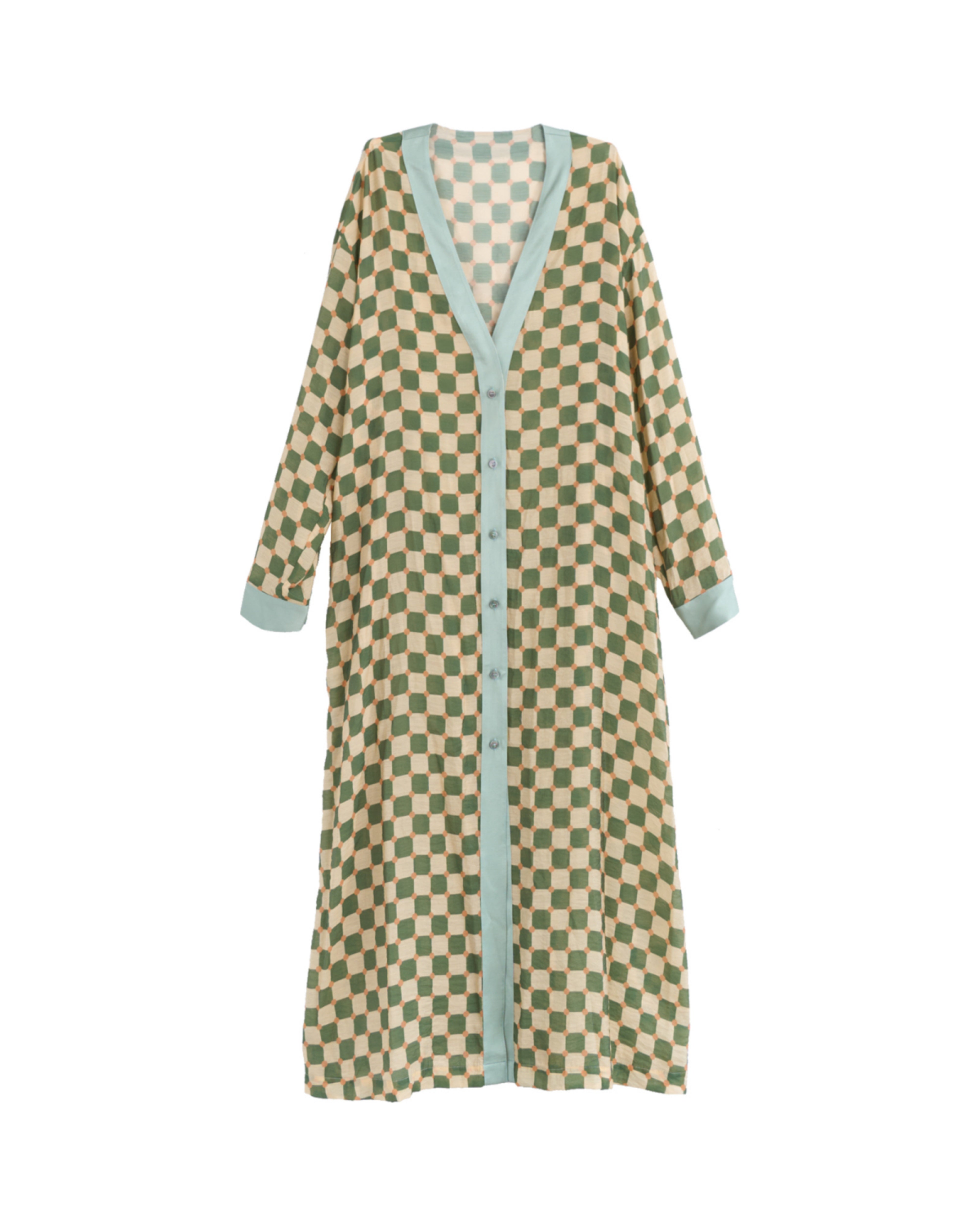 "Checkerboard" Belted Kaftan Dress