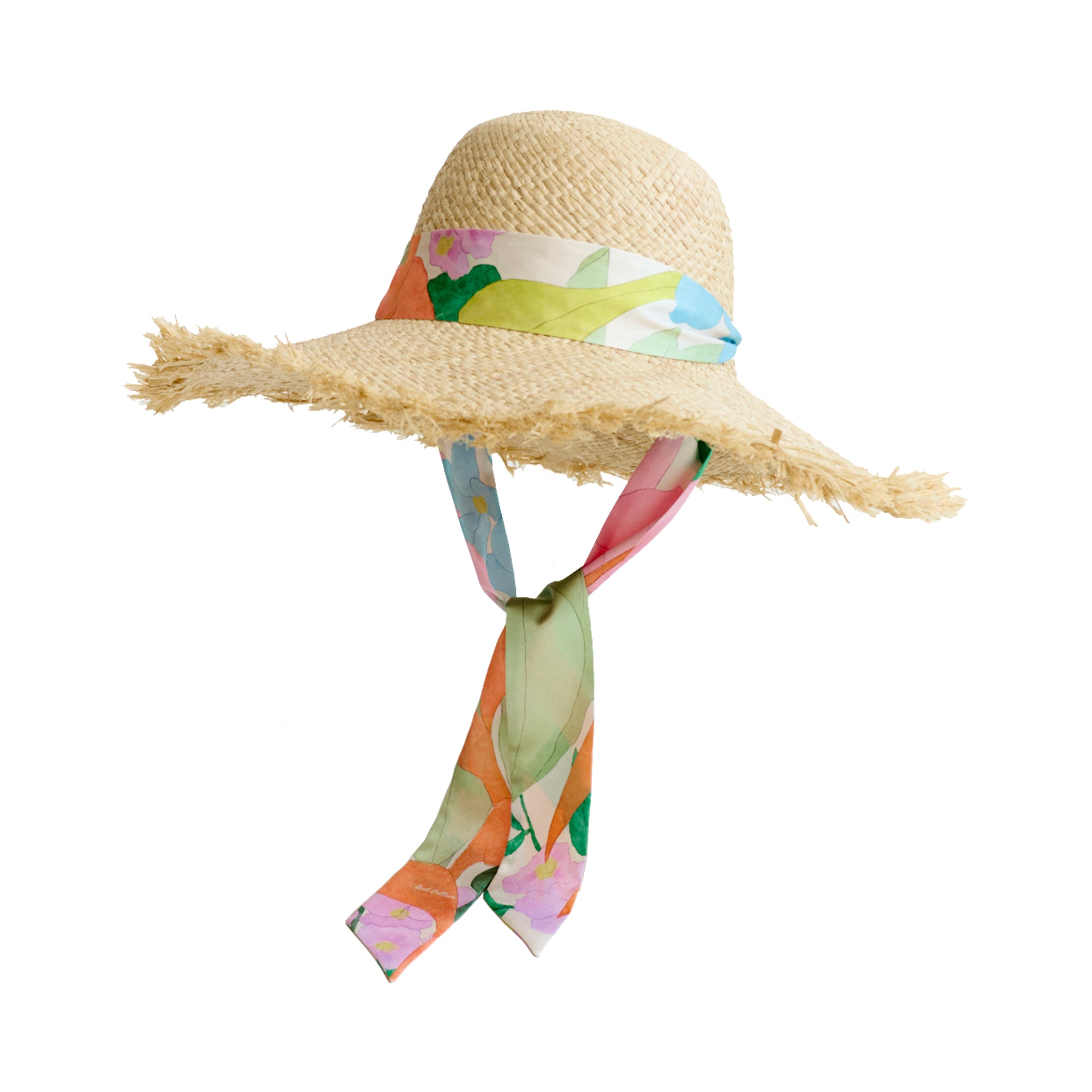 "Cartagena" Straw Hat with Ribbon Tie - Pink & Green - Pink & Green - LOST PATTERN Hats