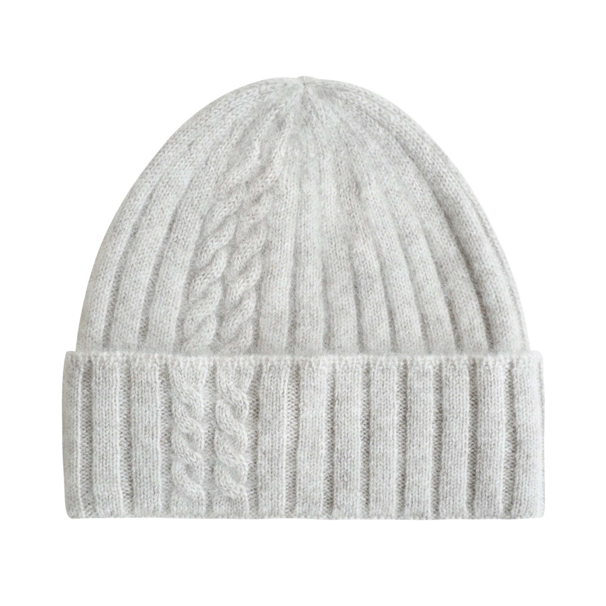 "Warmth Whisper" Cashmere Cable Knit Beanie - Light Grey