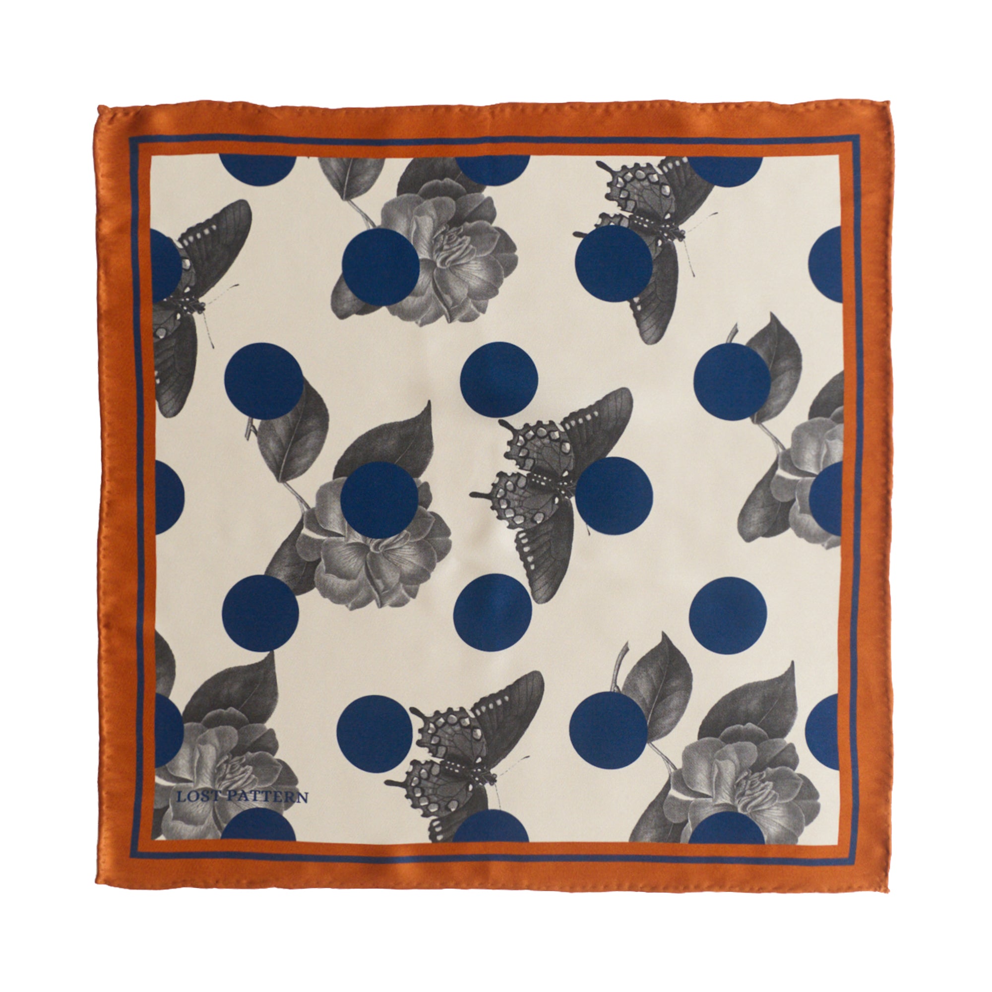 "Noir Floral" Silk Pocket Square - Caramel - LOST PATTERN Silk Pocket Square