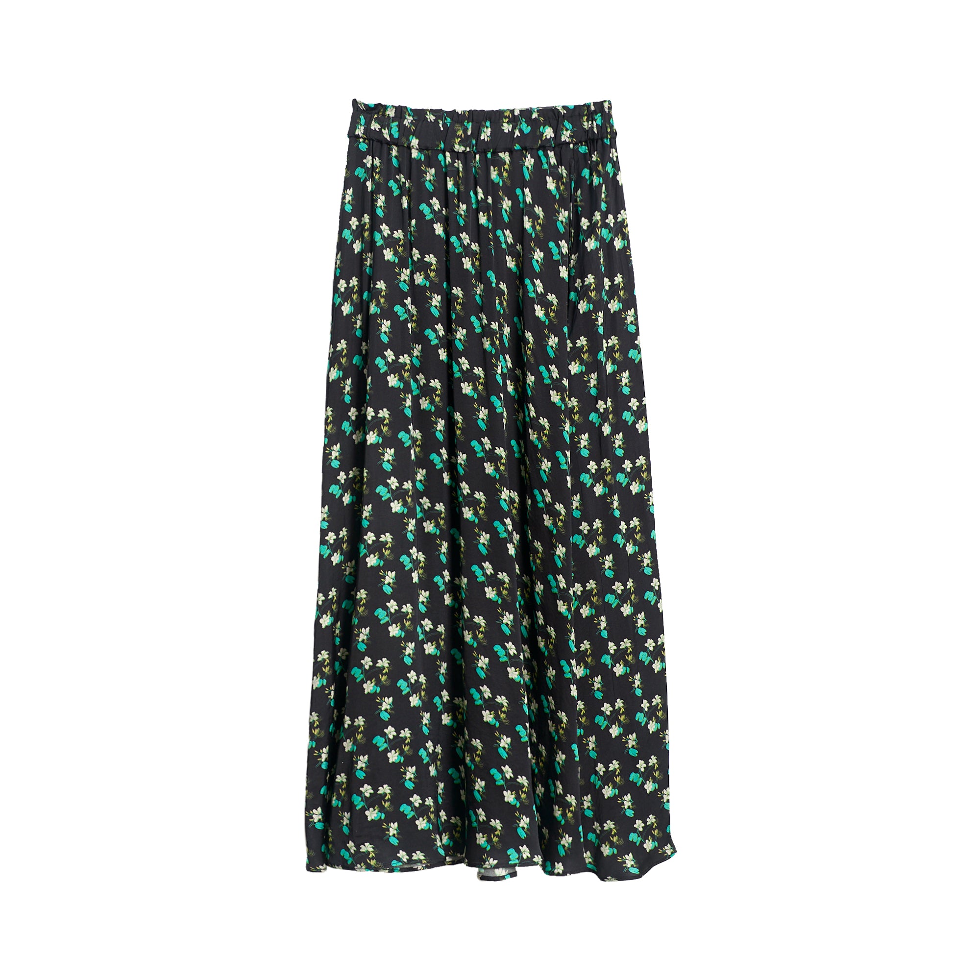 "Beach Blossom" Satin Midi Skirt -Black