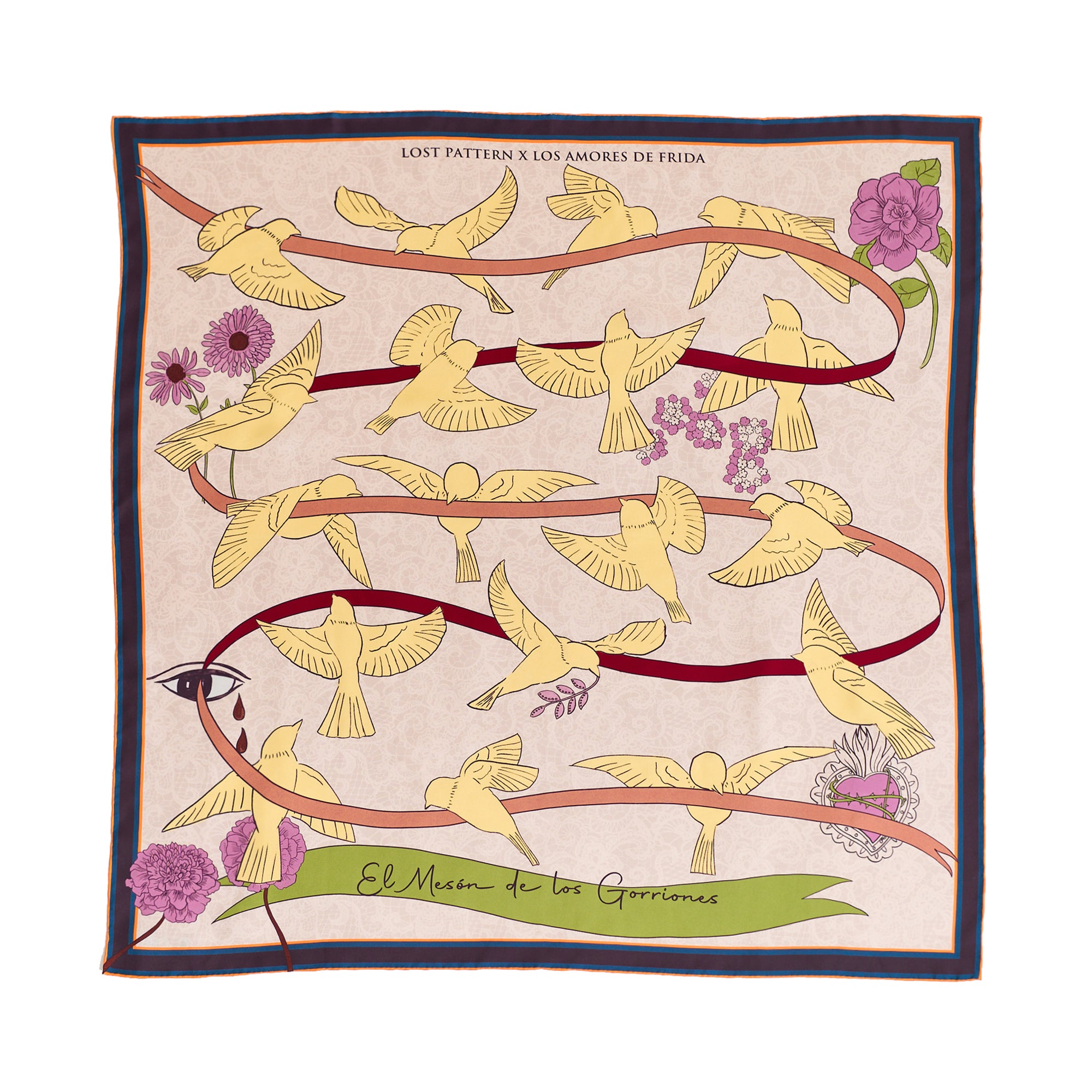 FRIDA x LOST PATTERN "House of Frida" Large Square Silk Scarf - Yellow - Yellow - LOST PATTERN Silk Square Scarf