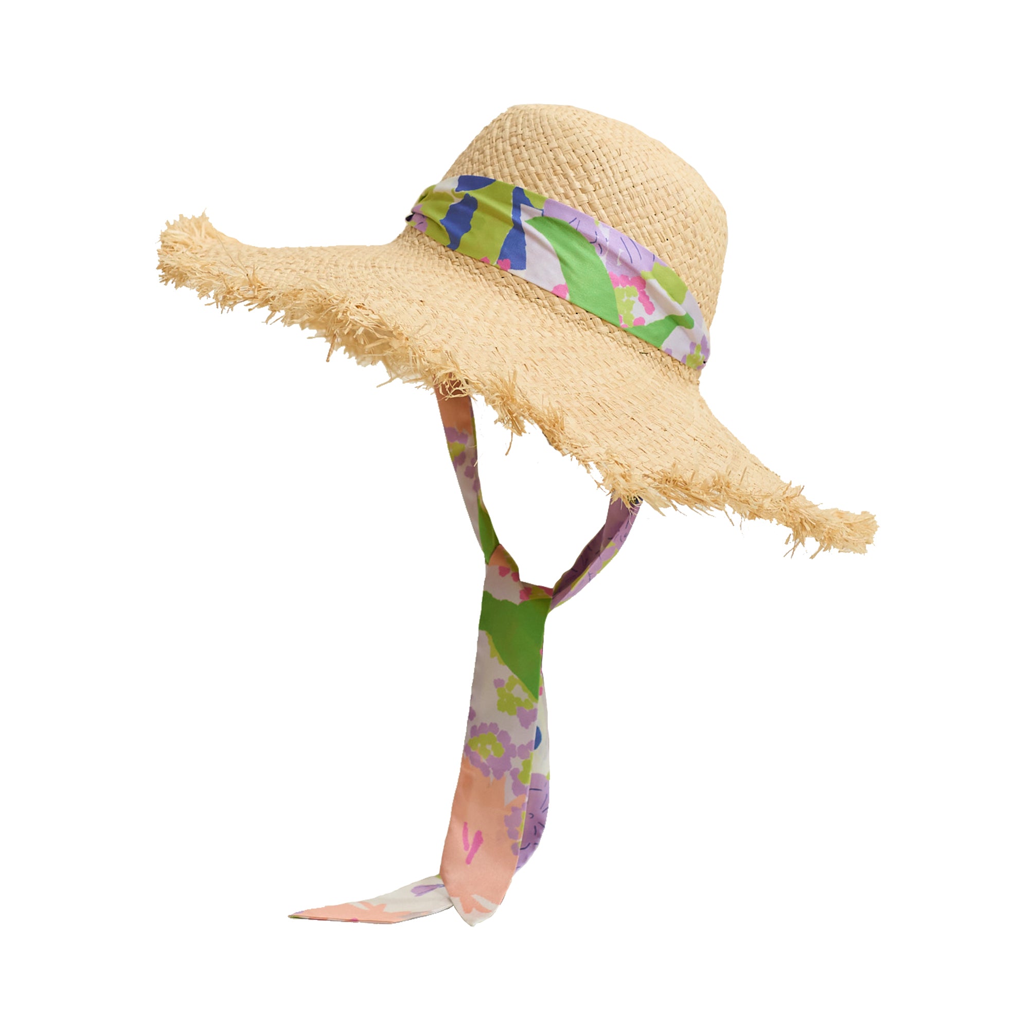 FRIDA x LOST PATTERN "Frida's Garden" Straw Hat with Ribbon Tie - Pink - Pink - LOST PATTERN Hats