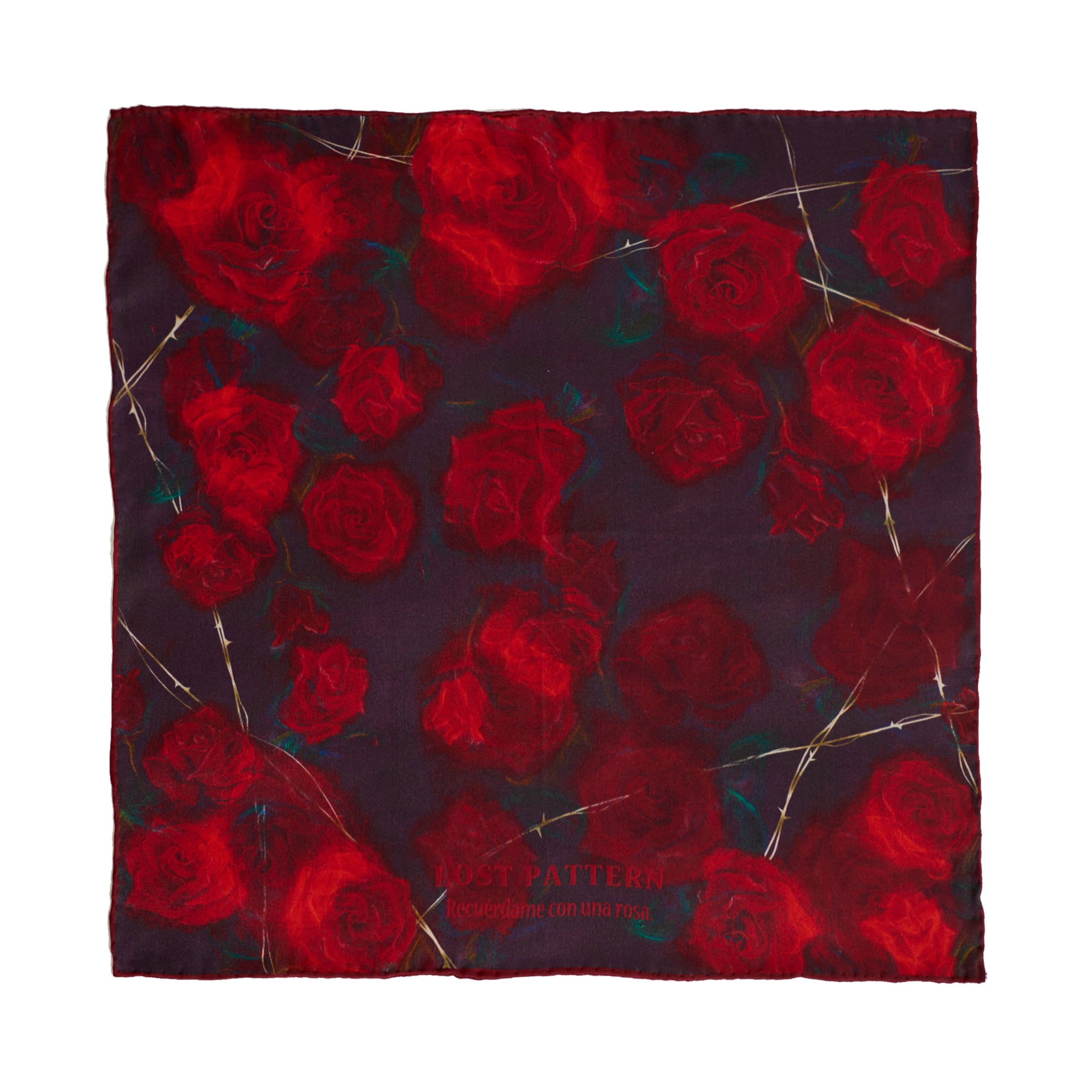 "La Rosa" Silk Pocket Square - Black and Red - LOST PATTERN Silk Pocket Square