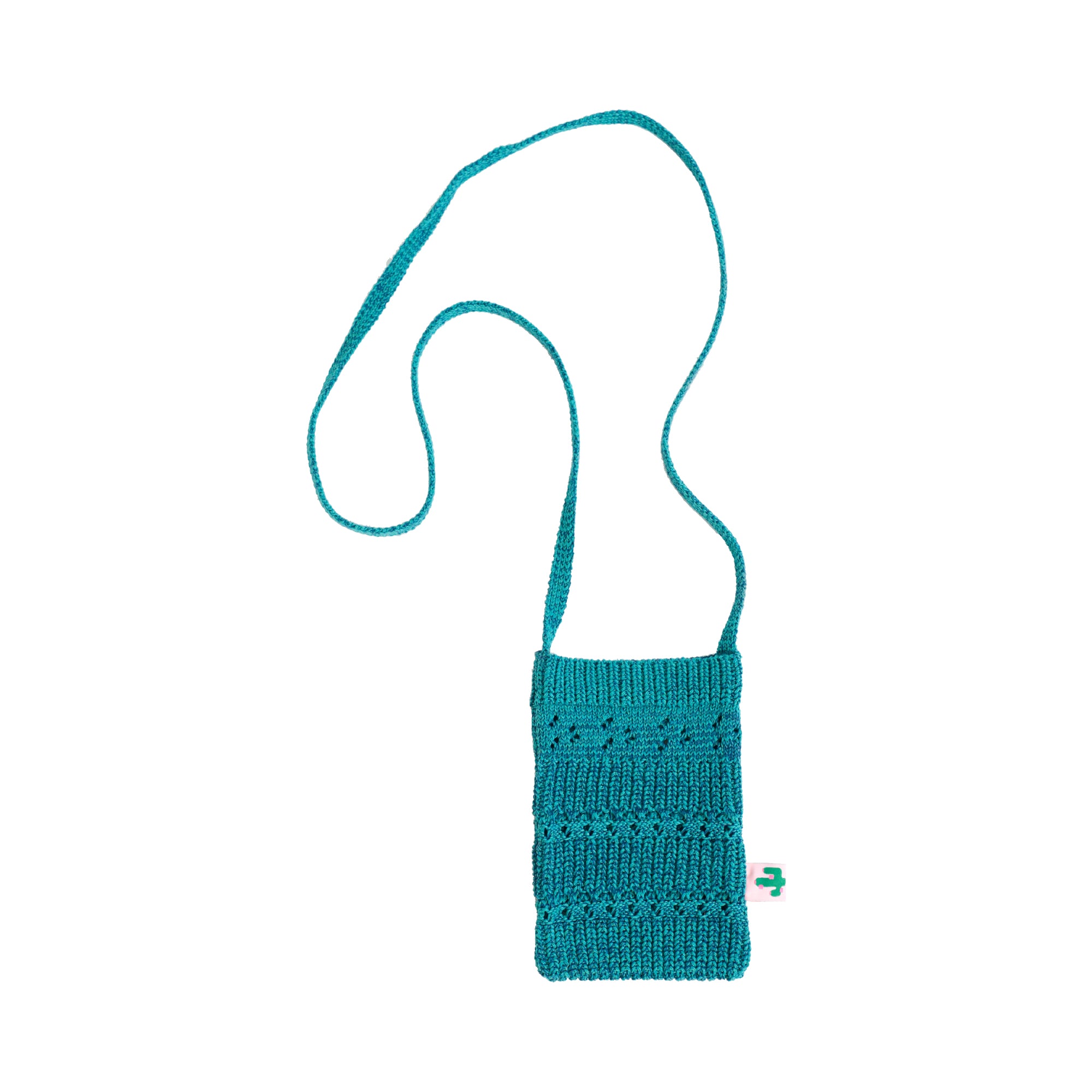 "Cactus" Crochet Crossbody Phone Bag - Turquoise