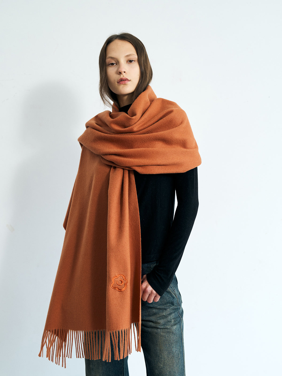 "The Big Shawl" Oversized Cashmere Wrap - Caramel - LOST PATTERN Cashmere