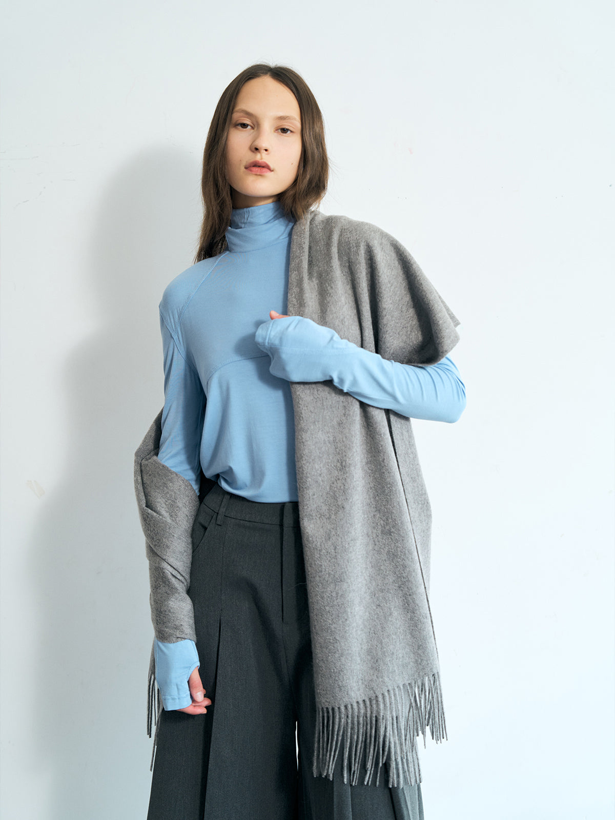 "The Big Shawl" Oversized Cashmere Wrap - Gray Melange - LOST PATTERN Cashmere