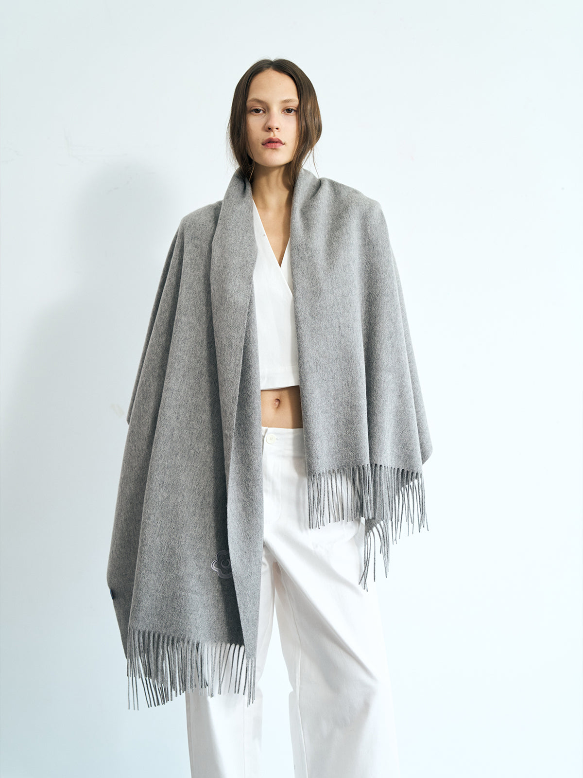 "The Big Shawl" Oversized Cashmere Wrap - Gray Melange - LOST PATTERN Cashmere