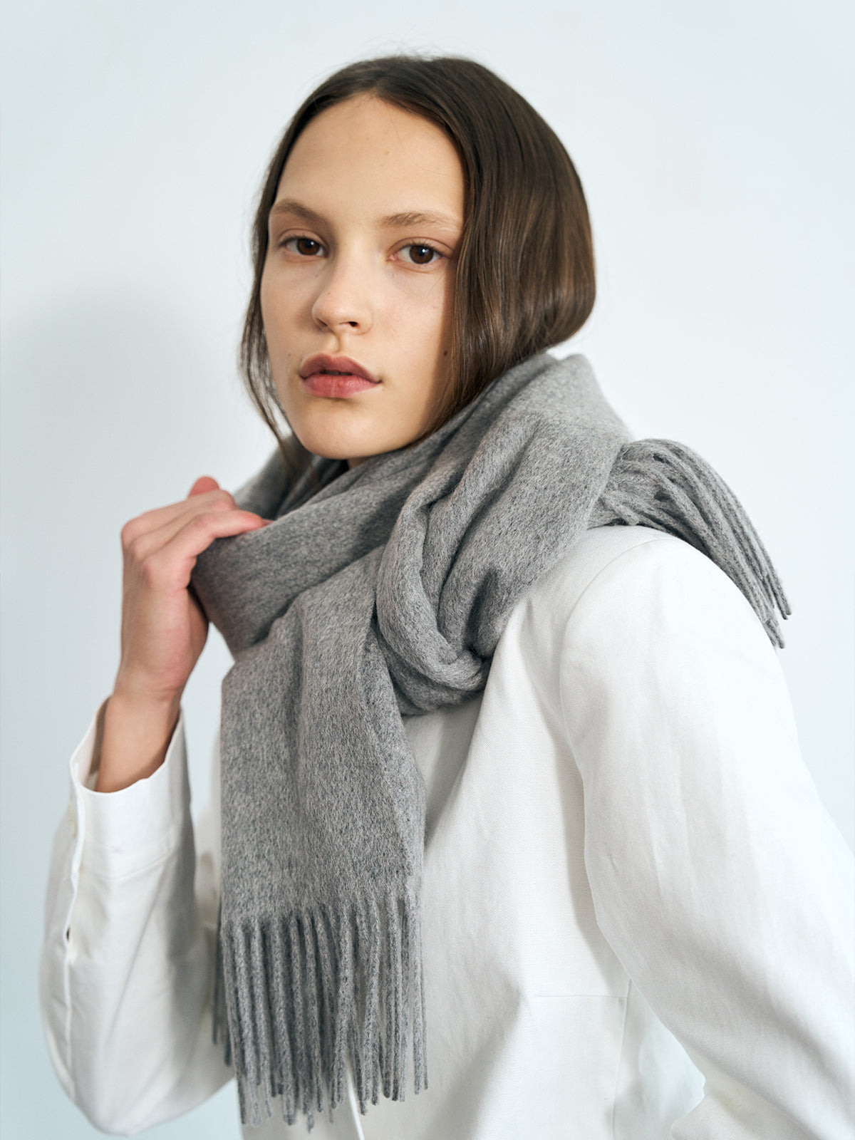 "The Big Shawl" Oversized Cashmere Wrap - Gray Melange - LOST PATTERN Cashmere