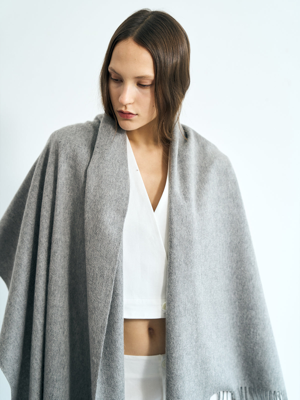 "The Big Shawl" Oversized Cashmere Wrap - Gray Melange - LOST PATTERN Cashmere