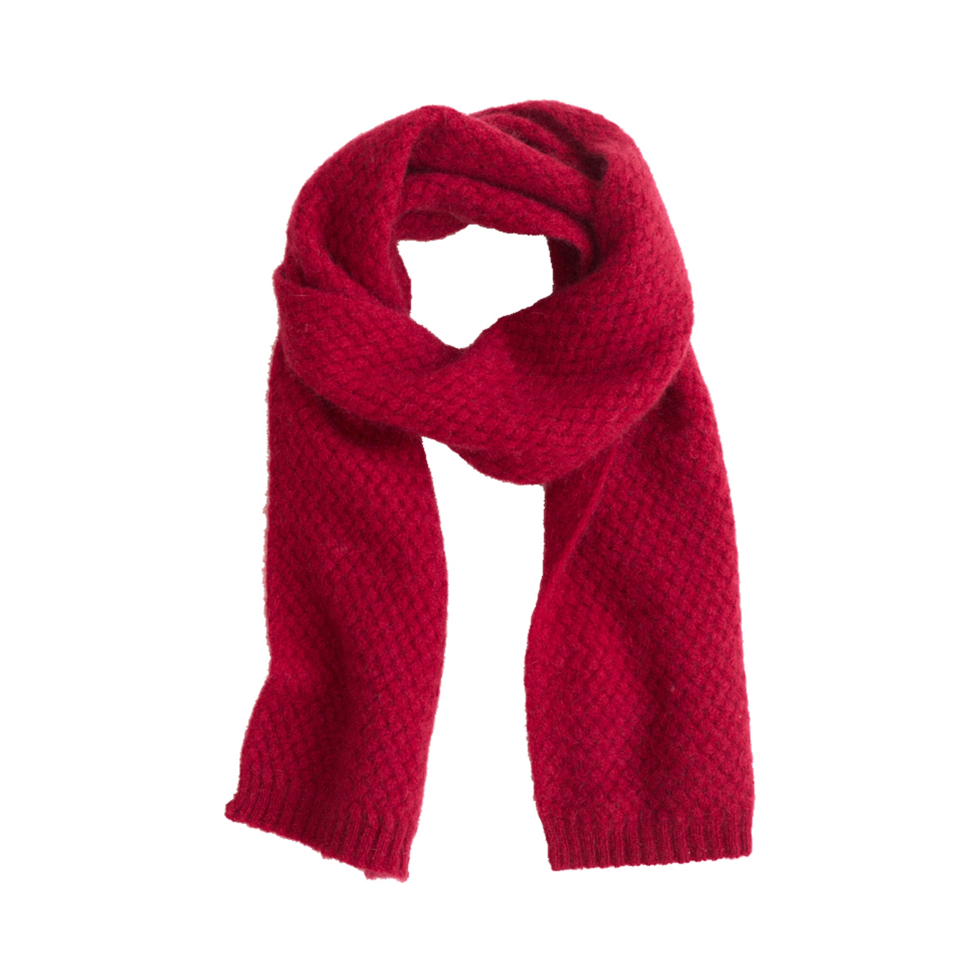 "Warmth Whisper" Waffle Knit Cashmere Scarf - Red