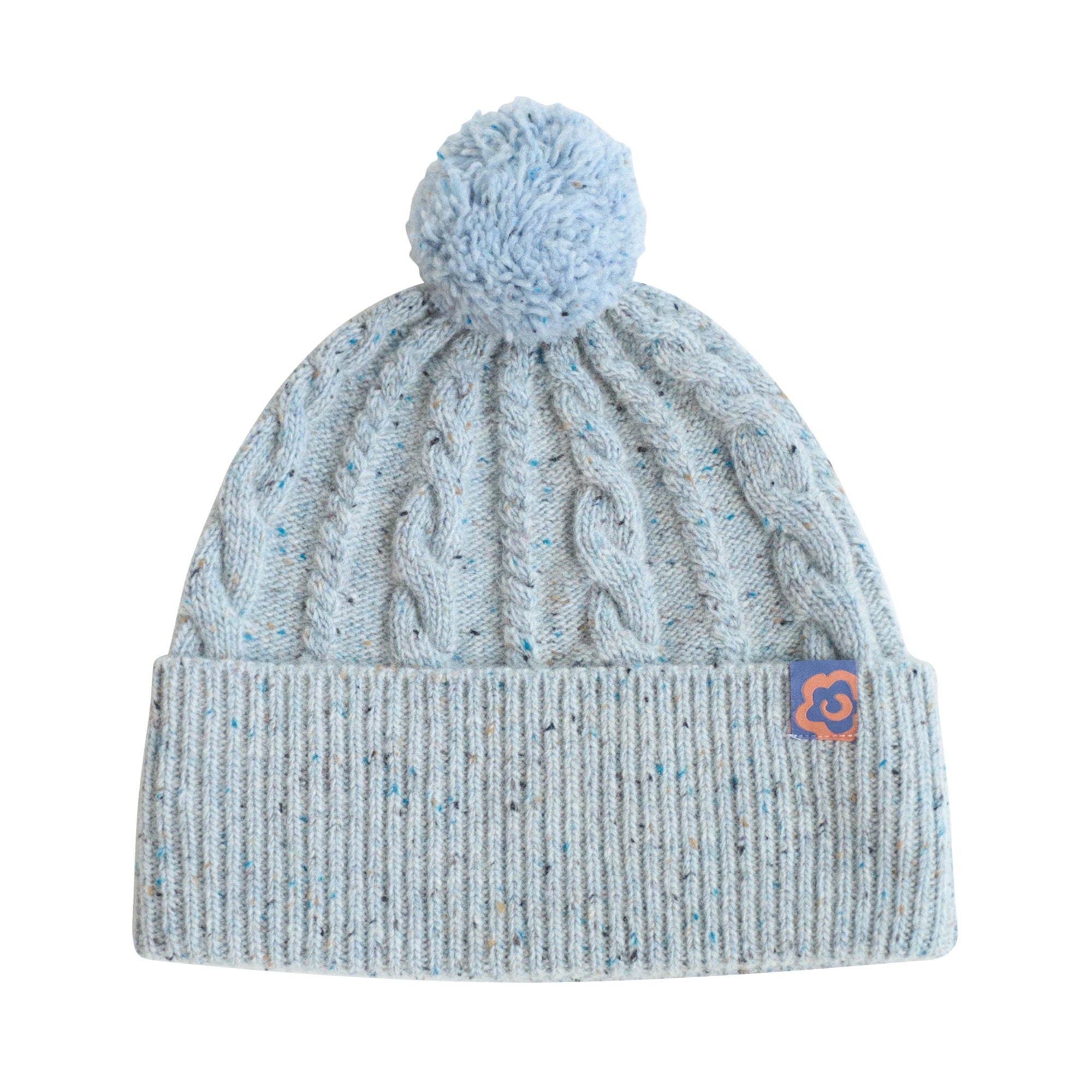 "Pom Pom" Cable Knit Wool Beanie Hat - Icy Blue - Icy Blue - LOST PATTERN Cashmere