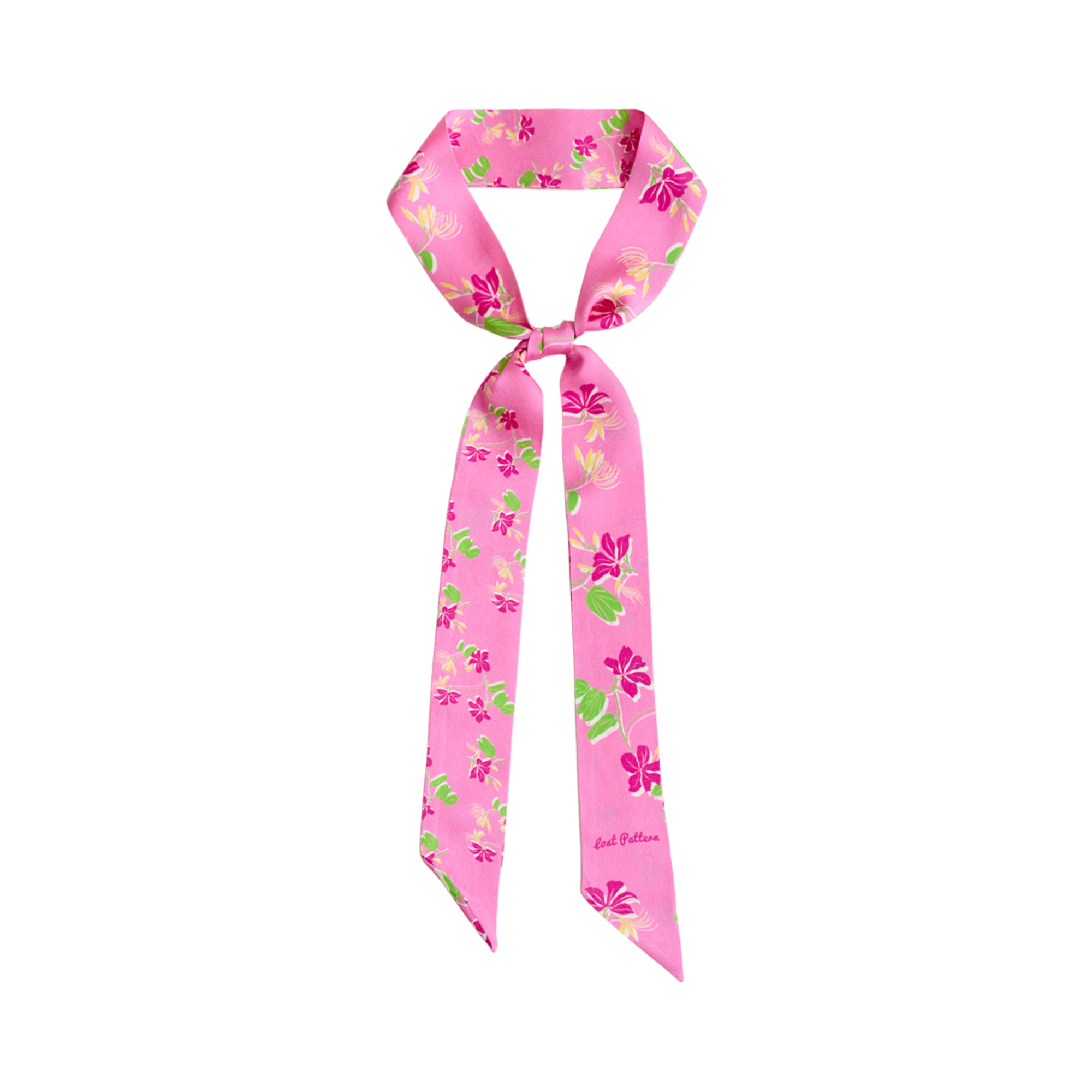 "Beach Blossom" Silk Skinny Scarf - Pink - Pink - LOST PATTERN Silk Skinny Scarf