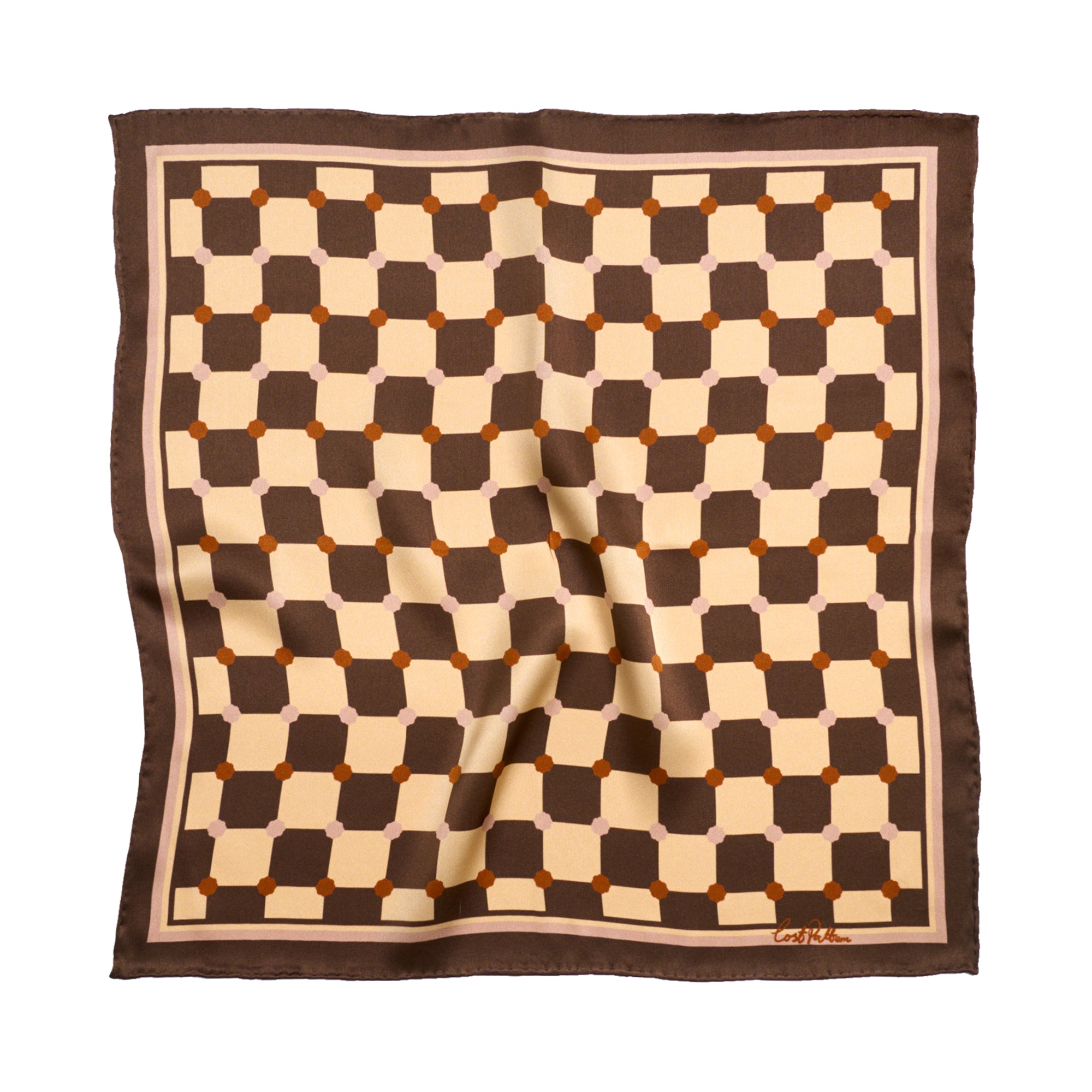 "Checkerboard" Silk Pocket Square - Coffee