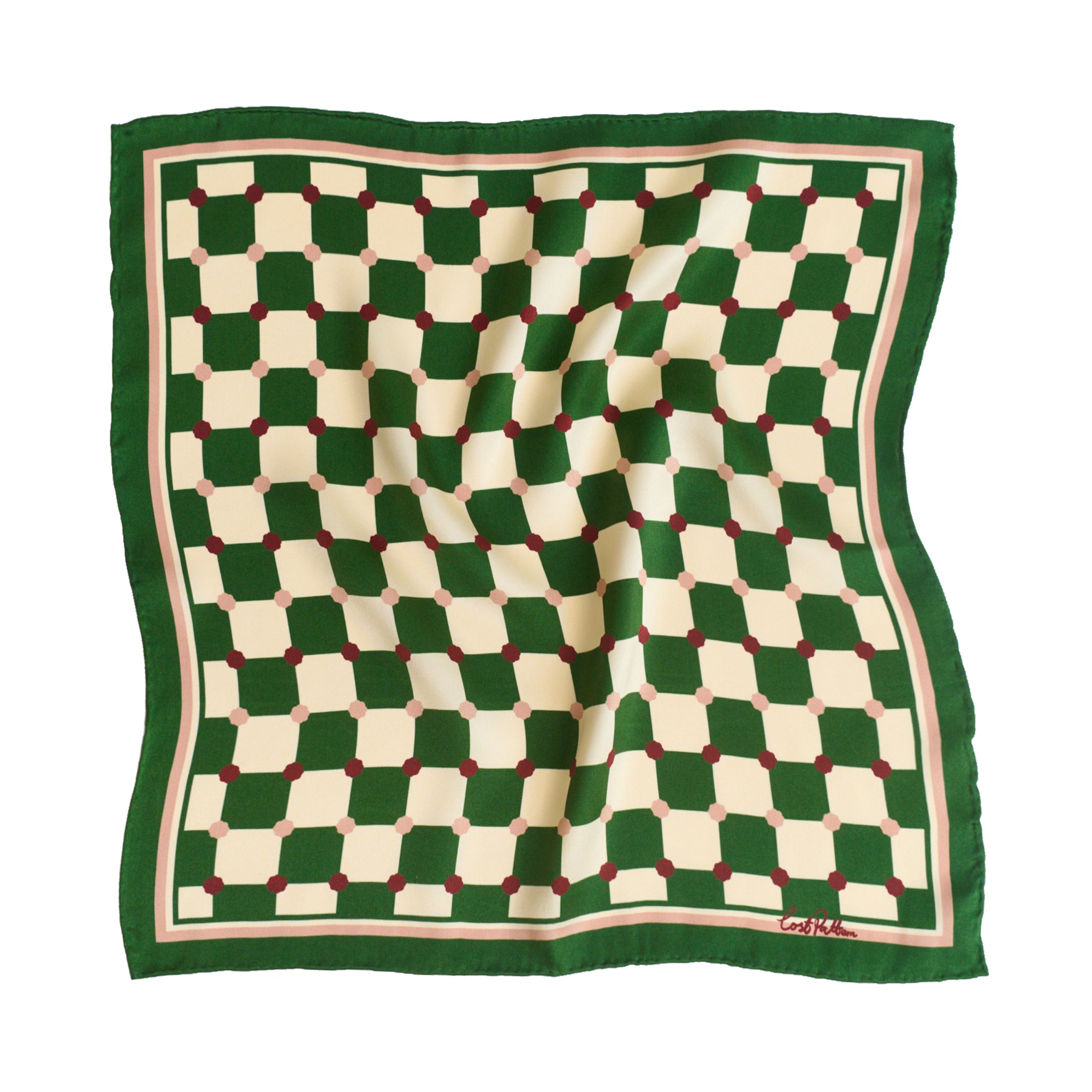 "Checkerboard" Silk Pocket Square - Green - Green - LOST PATTERN Silk Pocket Square