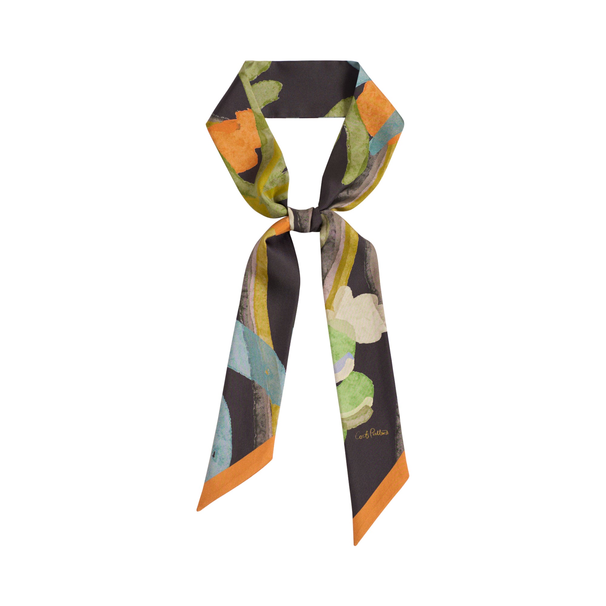 "Ethereal Mirage" Silk Twill Skinny Scarf - Dark Brown