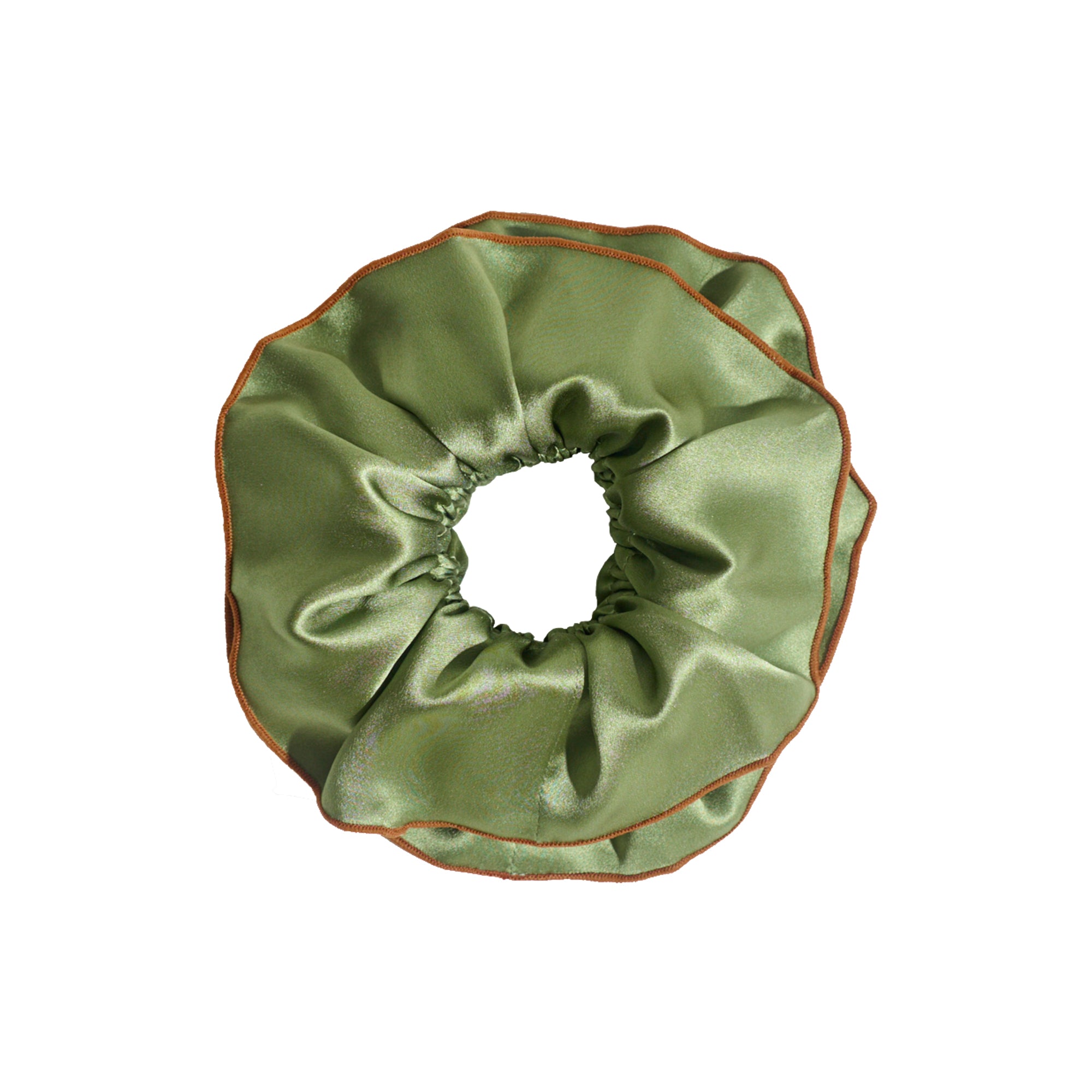 "Maxi Flower" Double-Layer Oversized Silk Scrunchie - Martini Olive