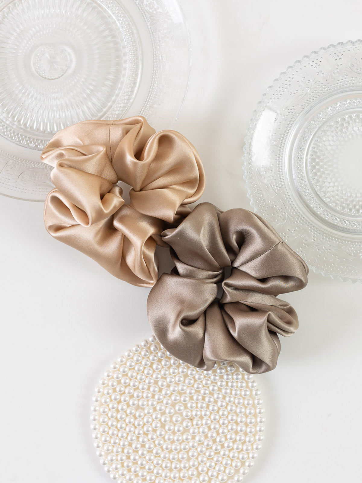 "Silken Hair" Silk Scrunchie Hair Tie - Metallic Taupe - LOST PATTERN Scrunchie