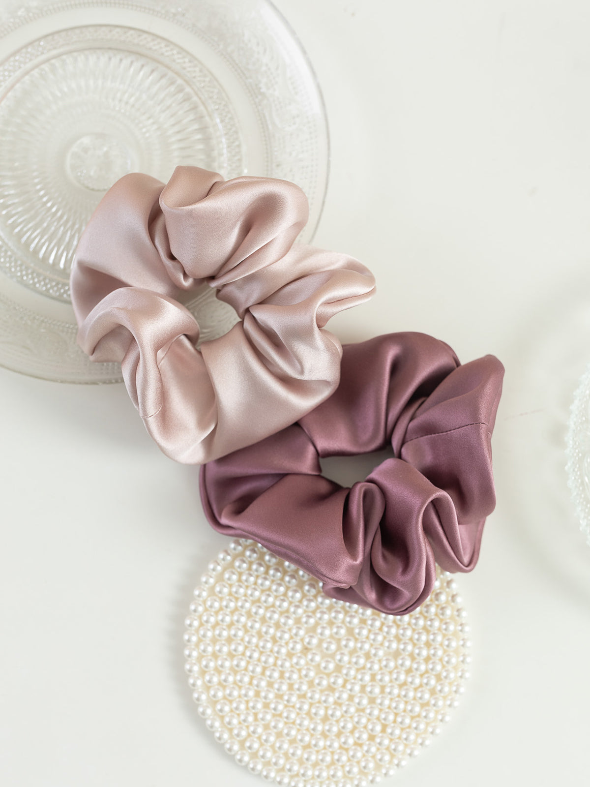 "Silken Hair" Silk Scrunchie Hair Tie - Pale Rose - LOST PATTERN Scrunchie