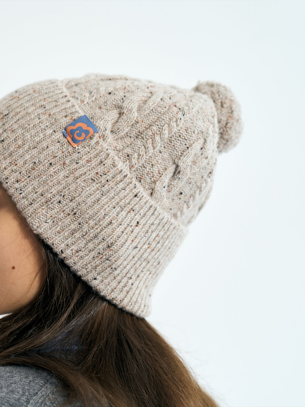 "Pom Pom" Cable Knit Wool Beanie - Silver Grey - LOST PATTERN Cashmere