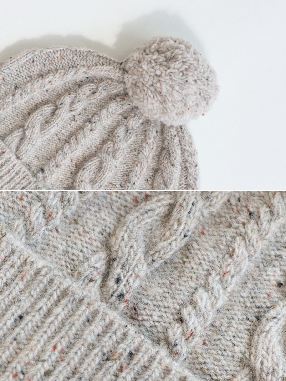 "Pom Pom" Cable Knit Wool Beanie - Silver Grey - LOST PATTERN Cashmere