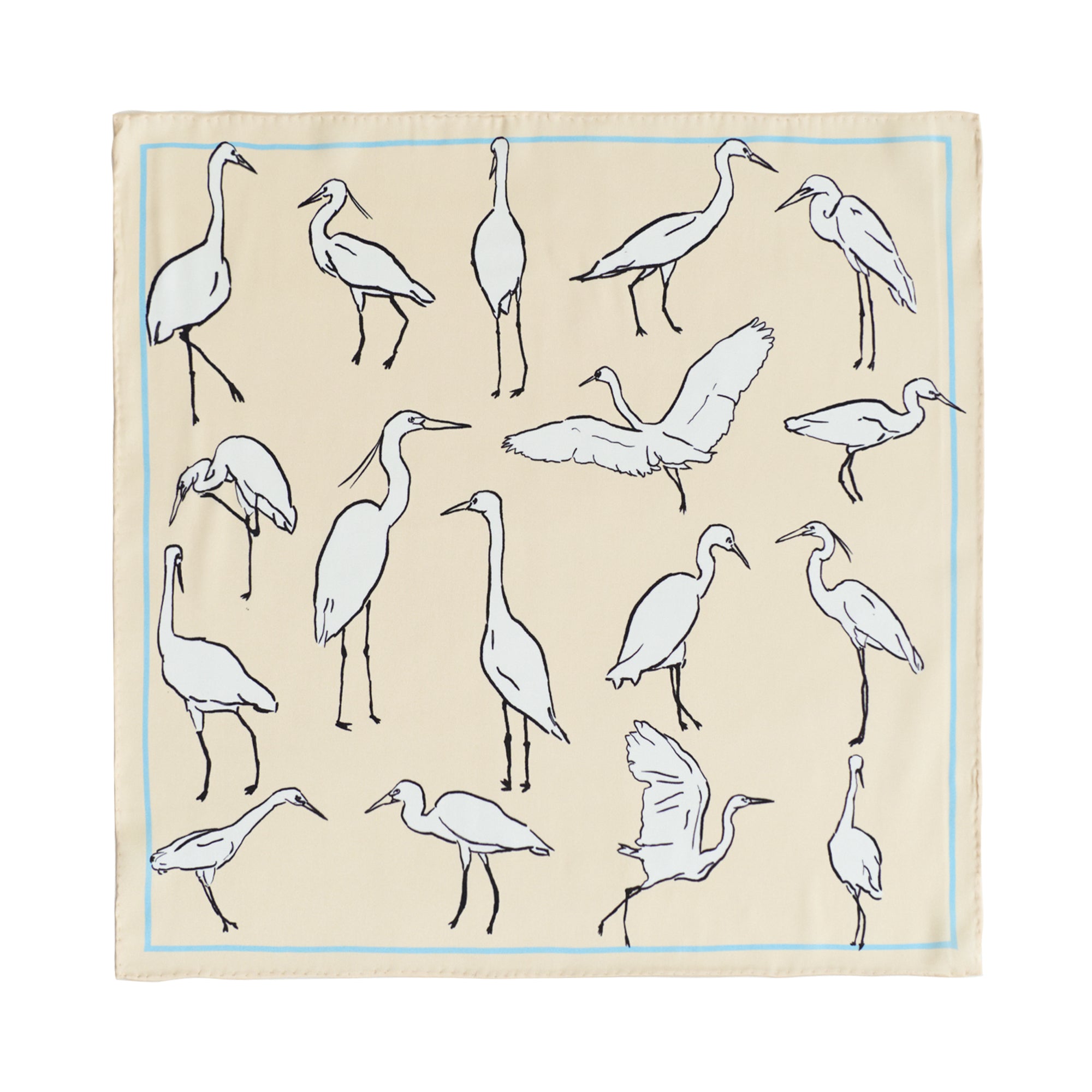 "Little Egret" Silk Pocket Square - Beige