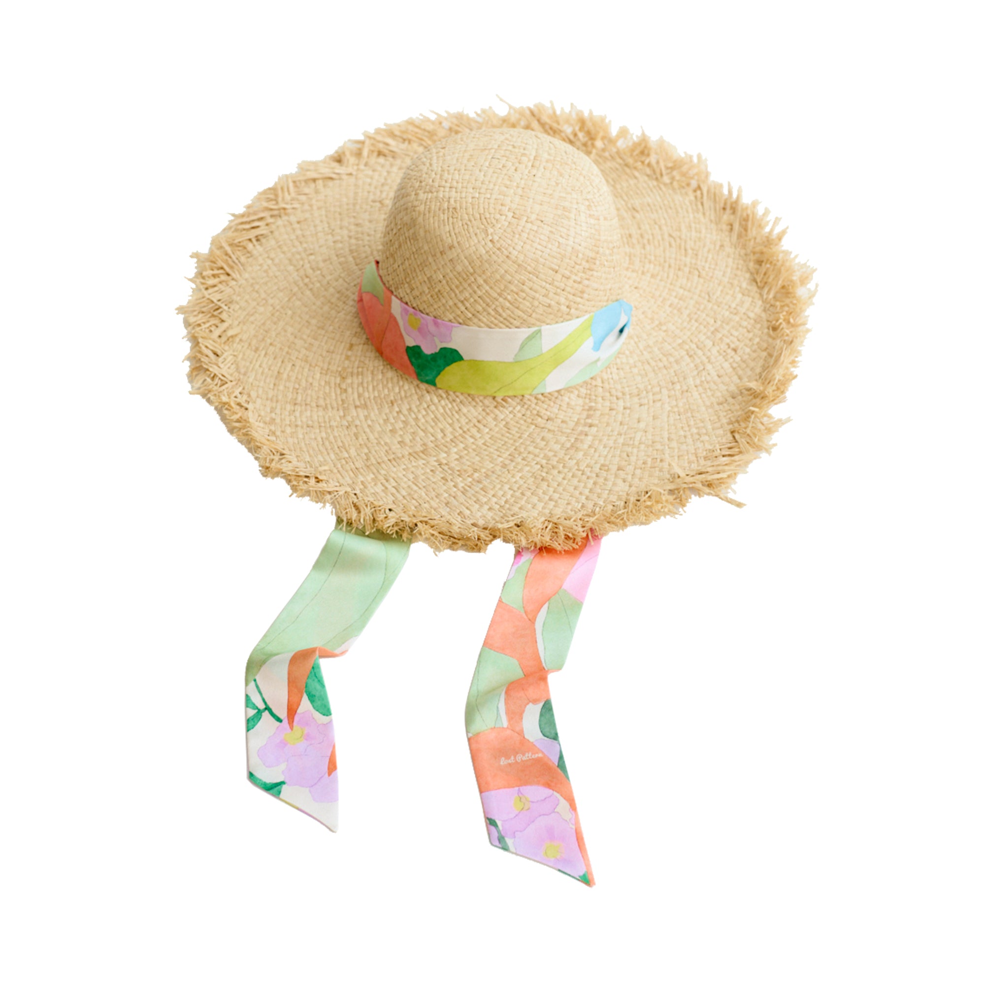 "Cartagena" Straw Hat with Ribbon Tie - Pink & Green - LOST PATTERN Hats