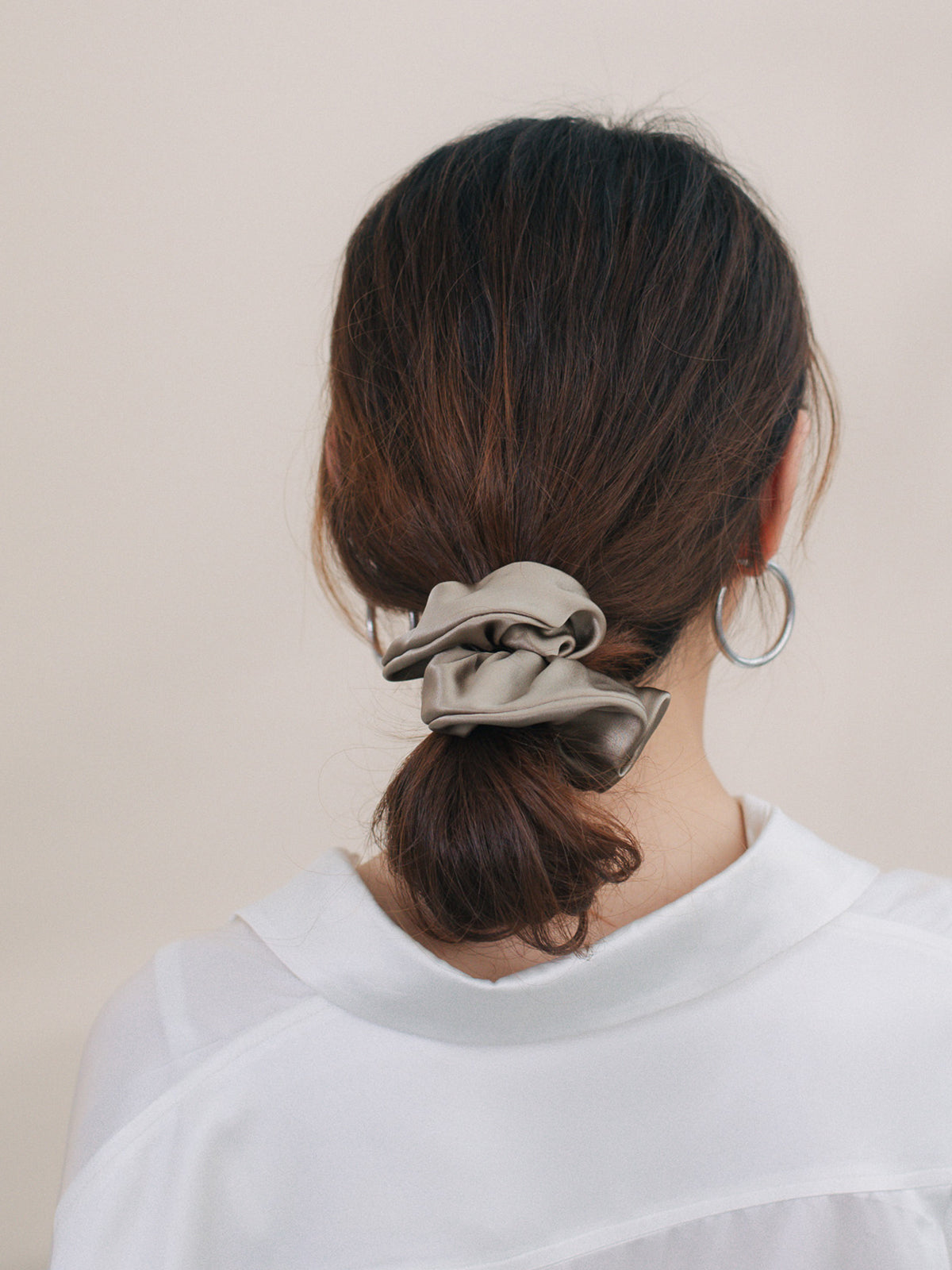 "Silken Hair" Silk Scrunchie Hair Tie - Metallic Taupe - LOST PATTERN Scrunchie