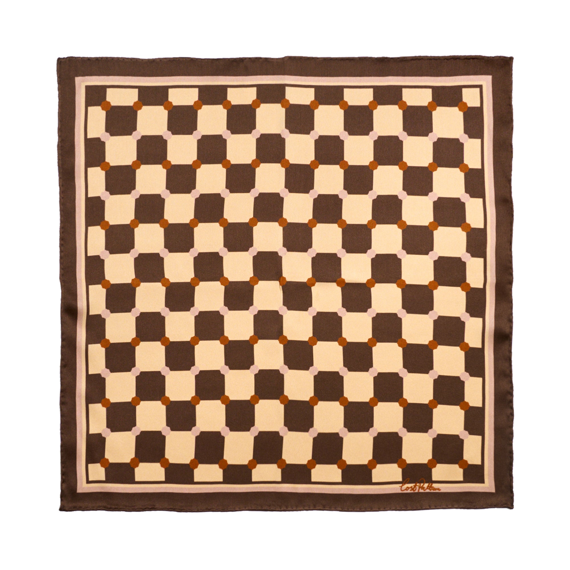 "Checkerboard" Silk Pocket Square - Coffee