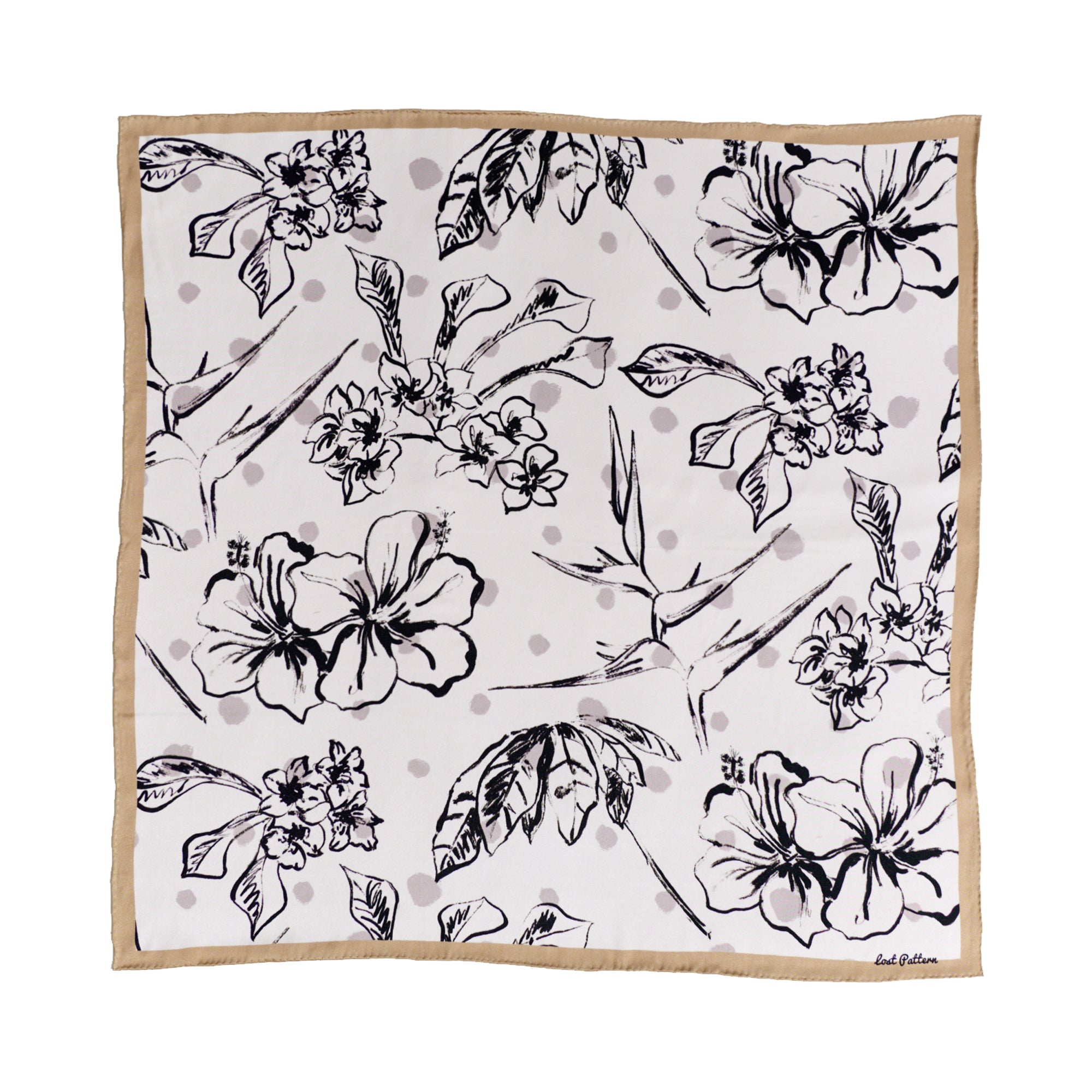 "La Isla" Silk Bandana Scarf - Coffee - Coffee - LOST PATTERN Silk Square Scarf