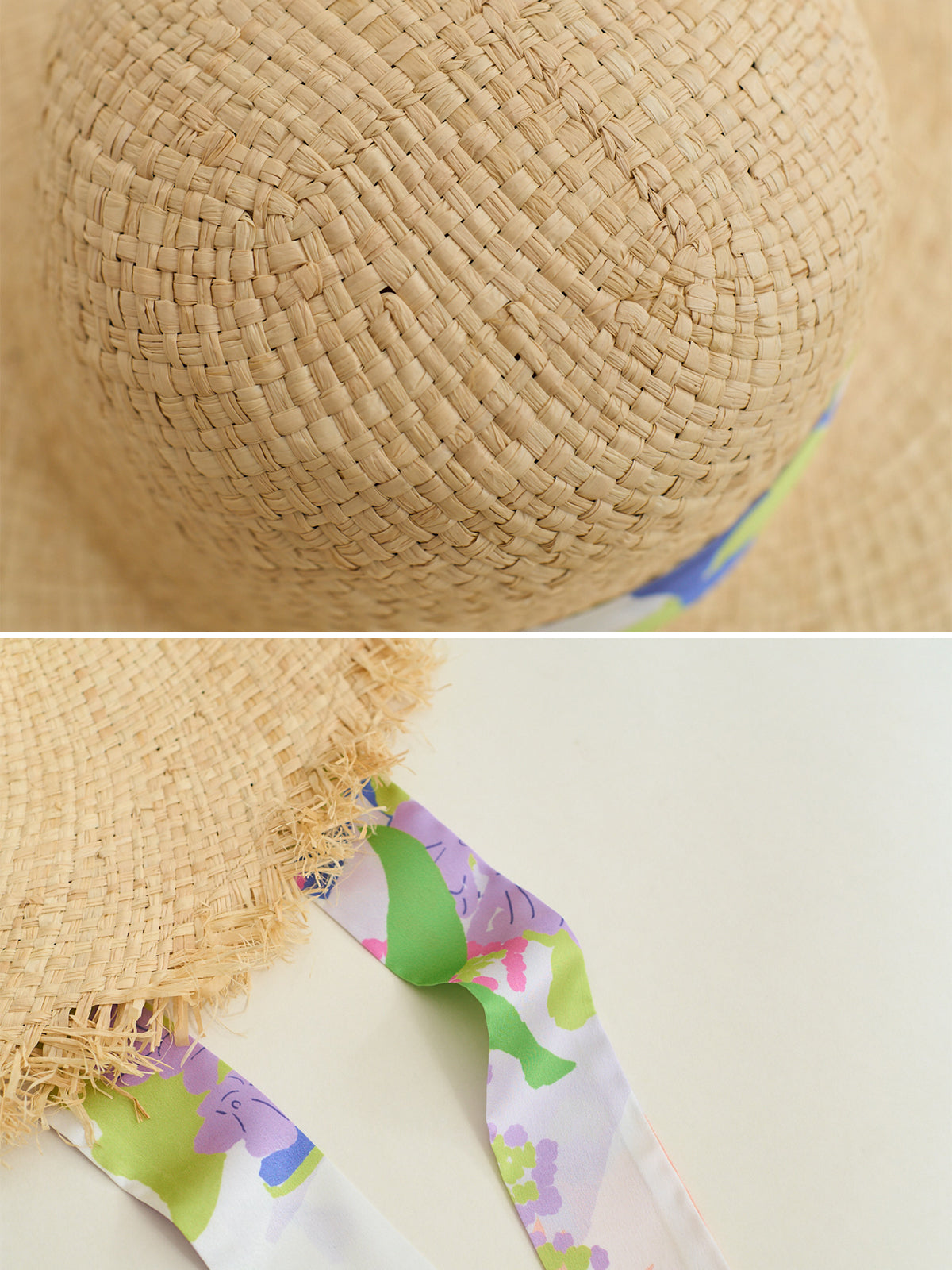 FRIDA x LOST PATTERN "Frida's Garden" Straw Hat with Ribbon Tie - Pink - LOST PATTERN Hats