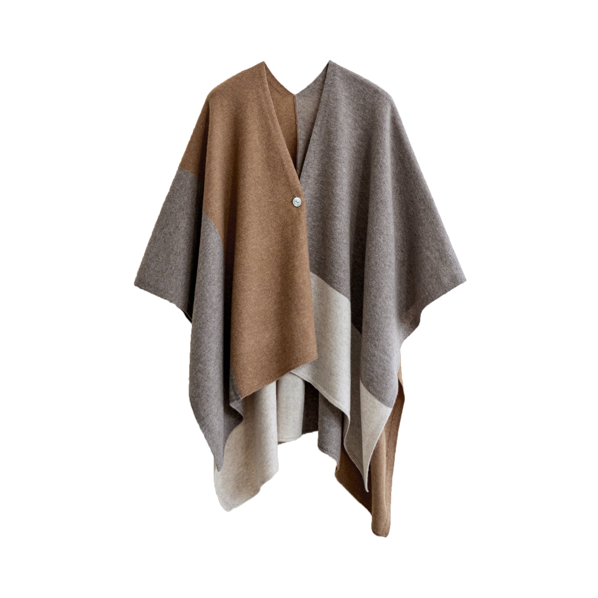 "Lost in Warmth" Wool-Cashmere Blend Wrap Cape - Coffee - Coffee - LOST PATTERN Cashmere