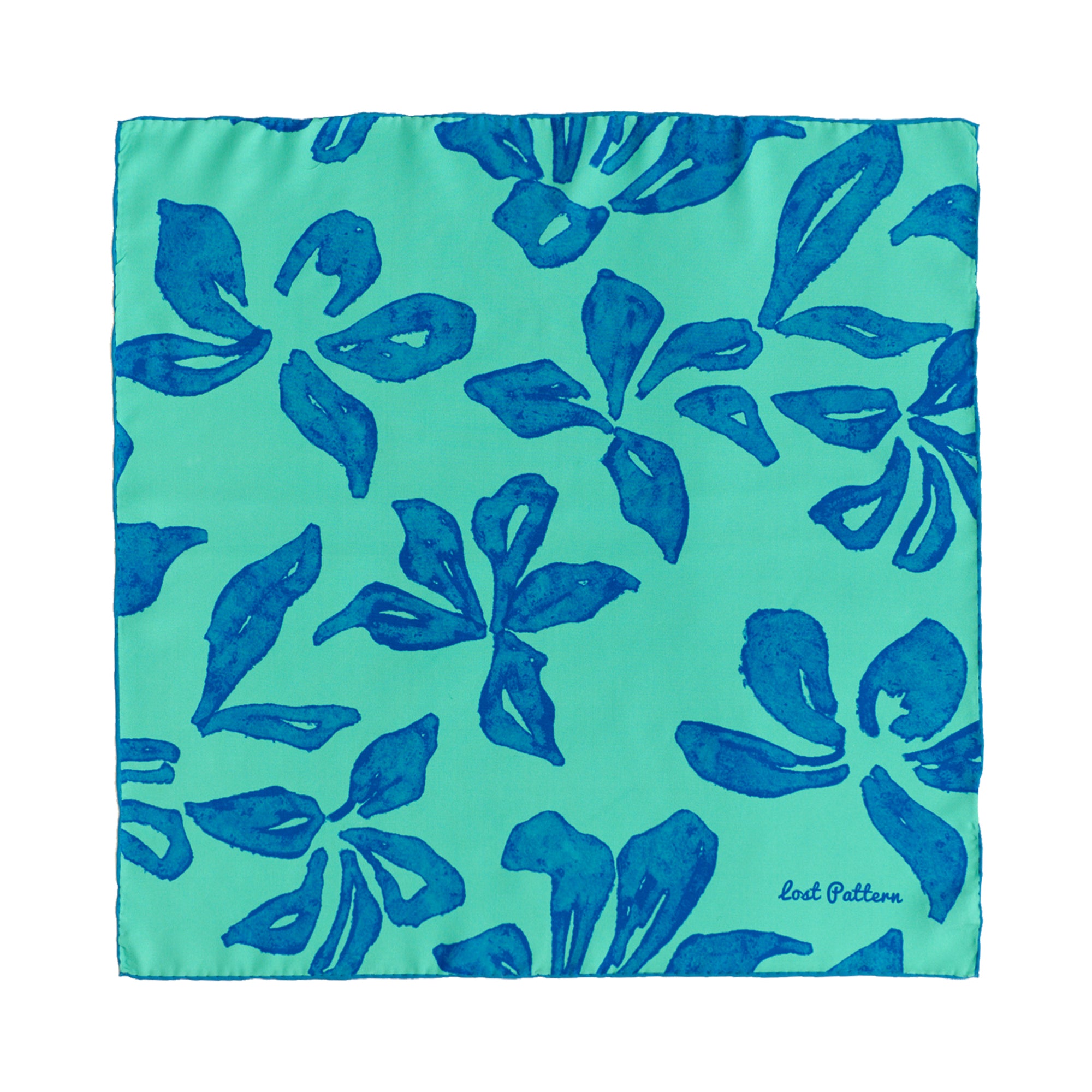 "Tropical Bliss" Silk Bandana Scarf - Ocean Blue - Blue - LOST PATTERN Silk Square Scarf