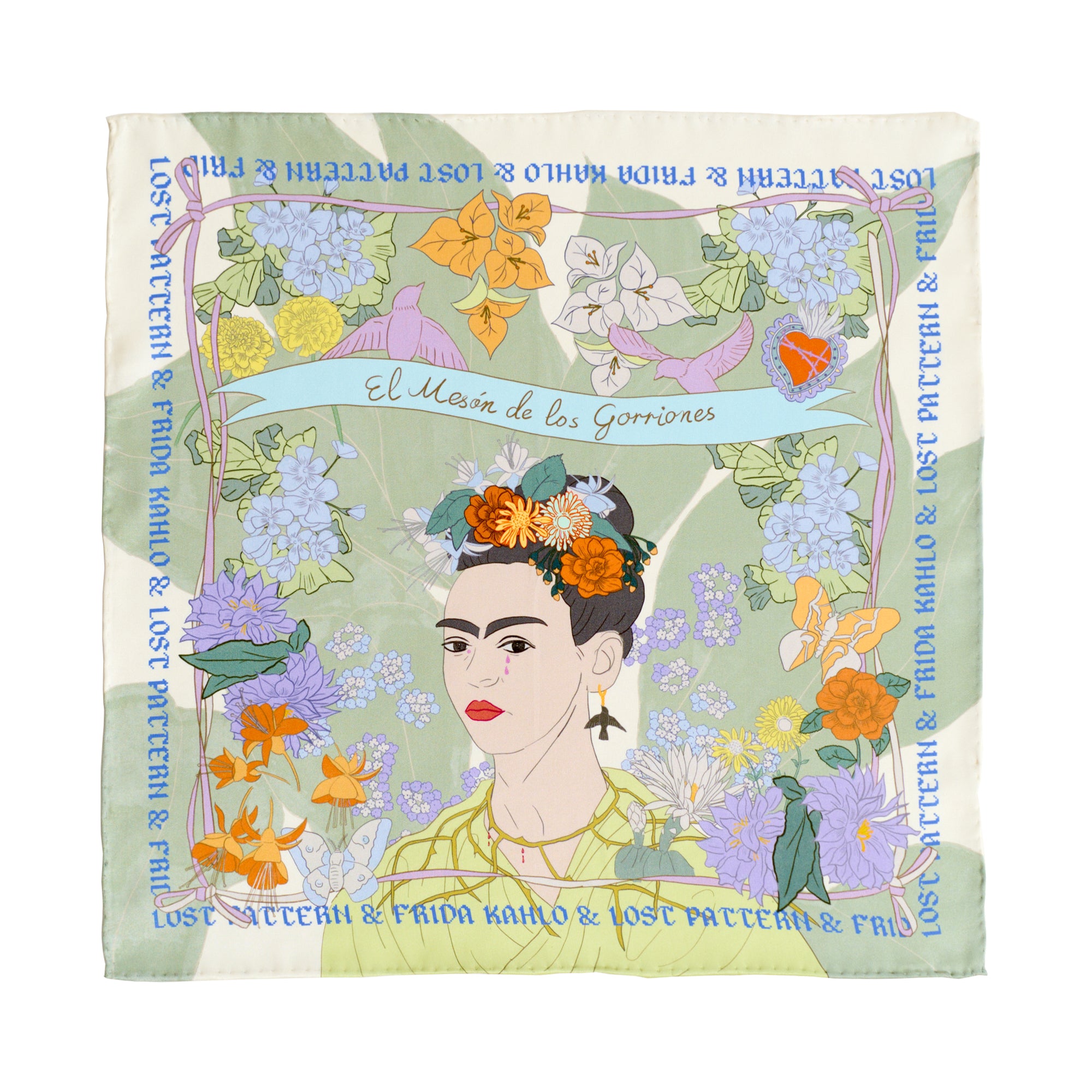 "Los Amores de Frida" Silk Pocket Square - Pastel