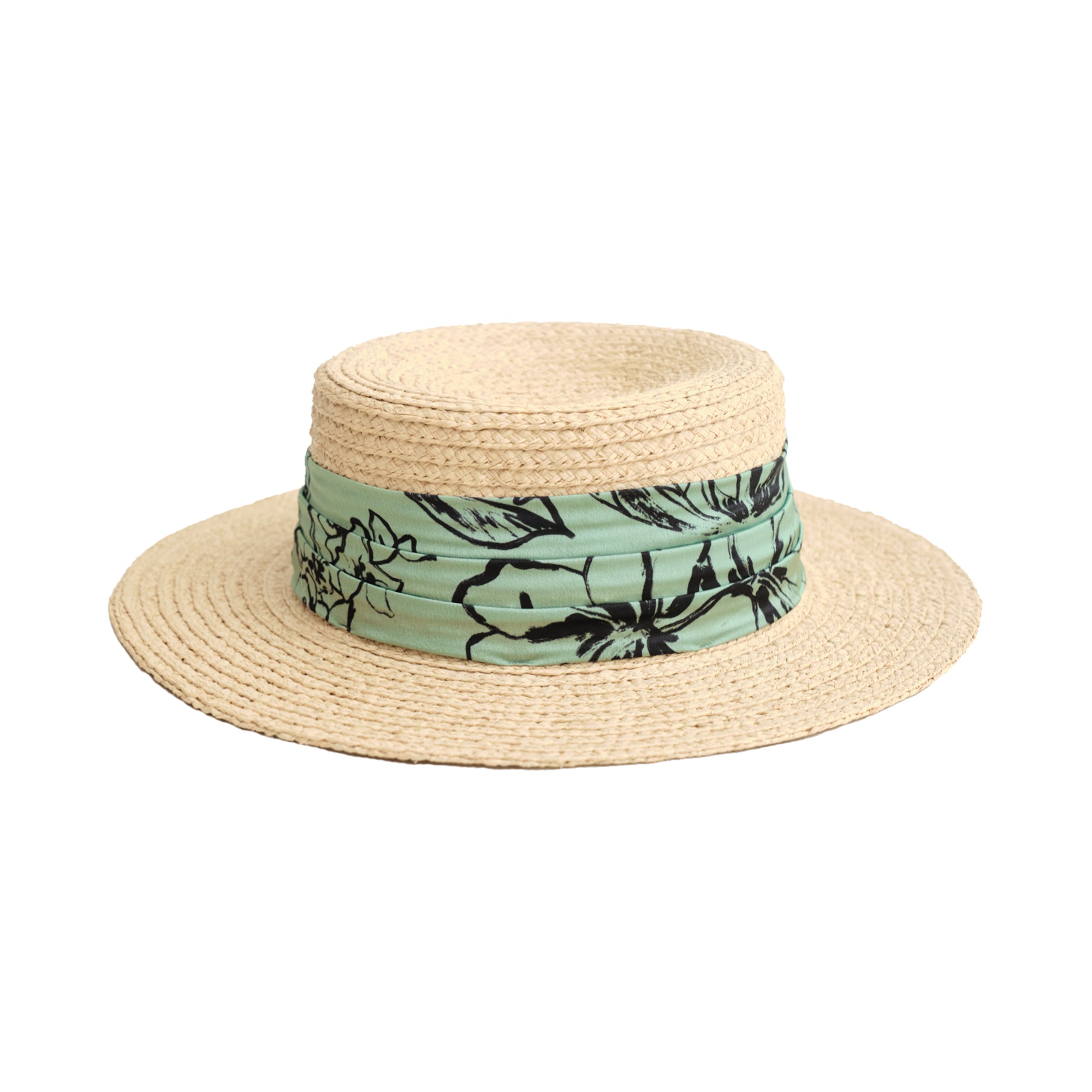 "La Isla" Straw Hat with Ribbon Band - Green - LOST PATTERN Hats