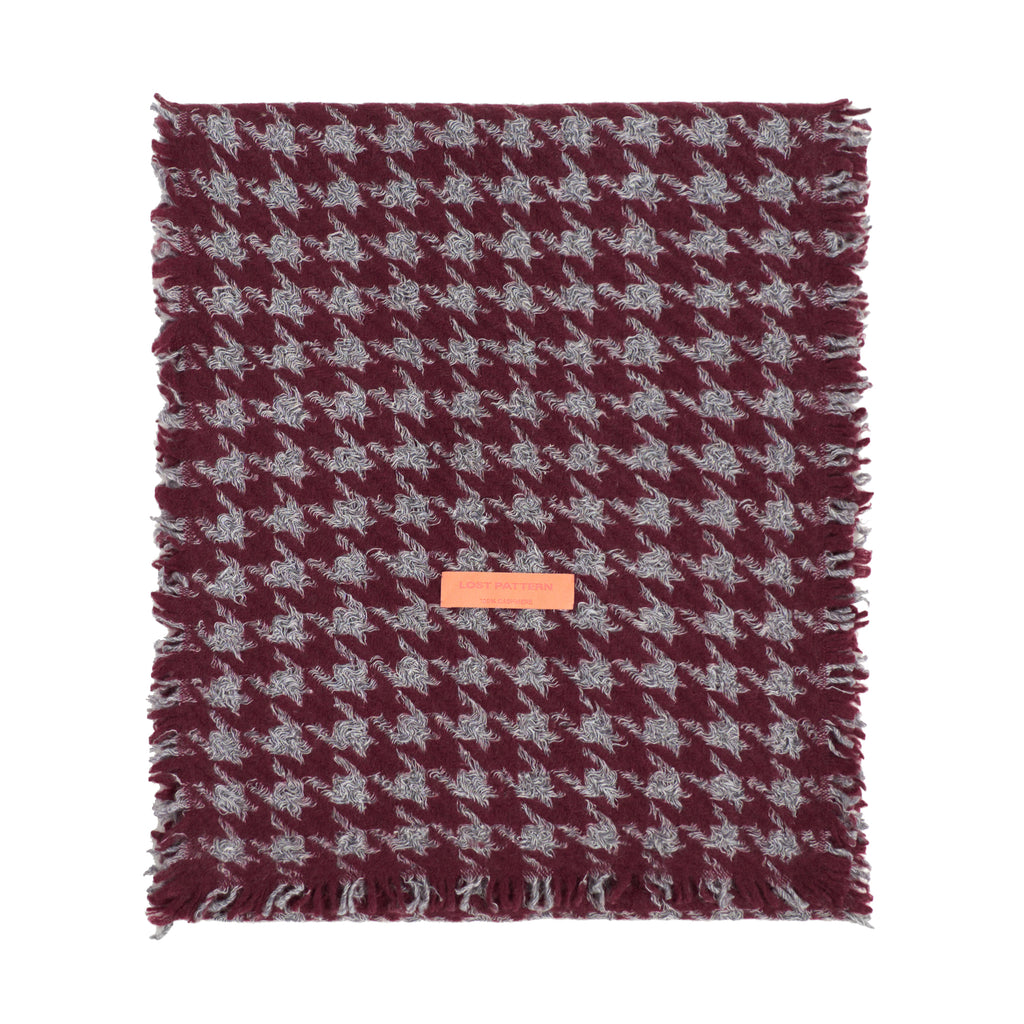 Houndstooth Cashmere Scarf - Burgundy & Dusty Blue